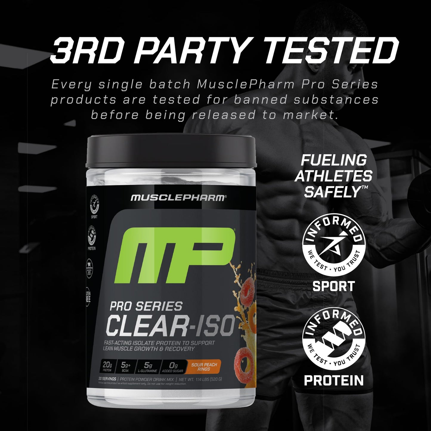Muscle Pharm Pro Series Clear-ISO Sour Peach Rings Flavor Powder, 32 Servings