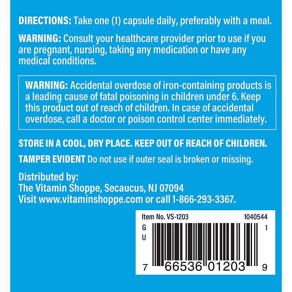 The Vitamin Shoppe Iron 28 mg Well Absorbed Forms of Iron, Supports Immune Health and Energy Production, Essential Mineral, Once Daily, 300 Capsules