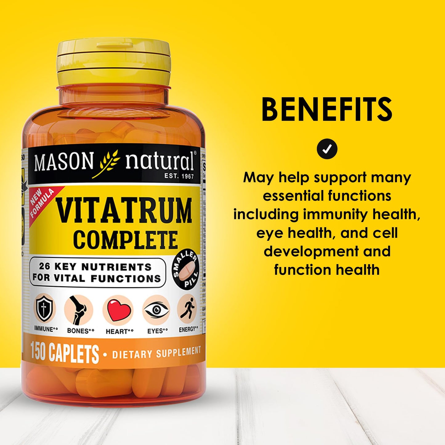 Mason Natural Vitatrum Complete Multivitamin, Multimineral Caplets, 150 Count
