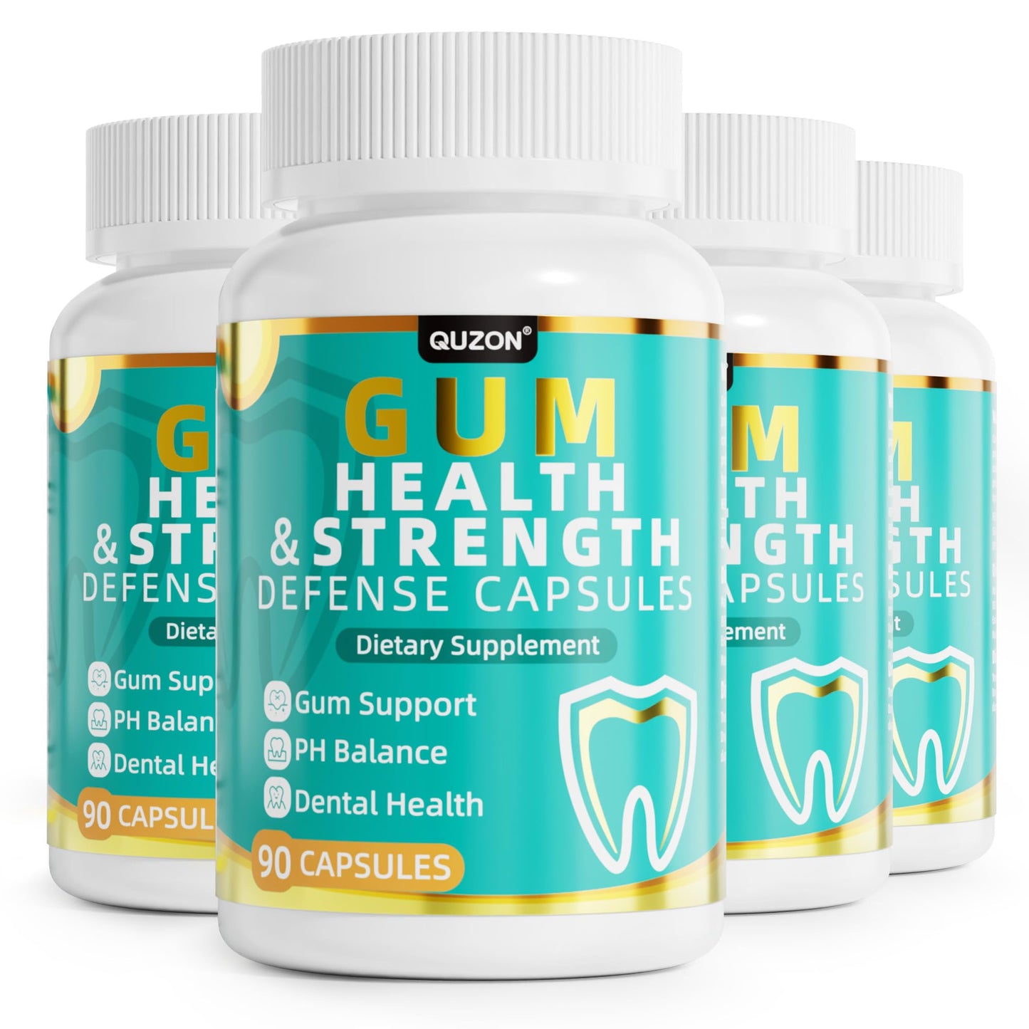 QUZON Advanced Gum Care Formula with Bovine Bone Marrow, Collagen, Vitamins D3 & K2, CoQ10 Daily Oral Support, 90 Capsules
