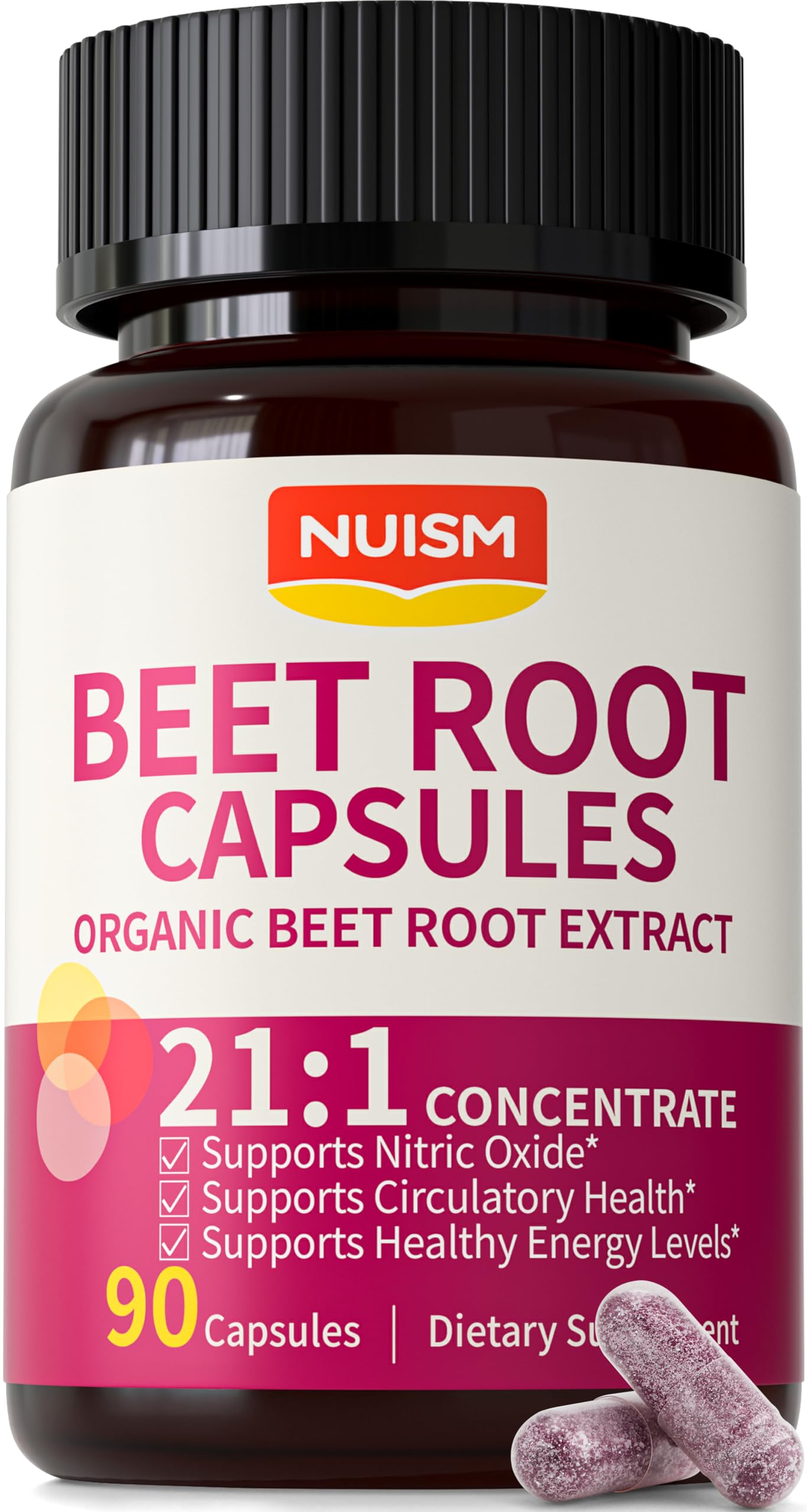 NUISM Organic Beet Root Capsules - Beetroot Extract 17850mg 21:1 Concentrate, 90 Capsules