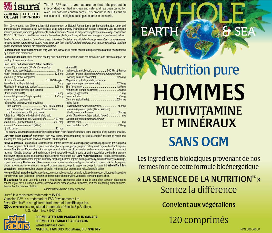 Natural Factors Whole Earth & Sea Men's Multivitamin & Mineral Tablets 120