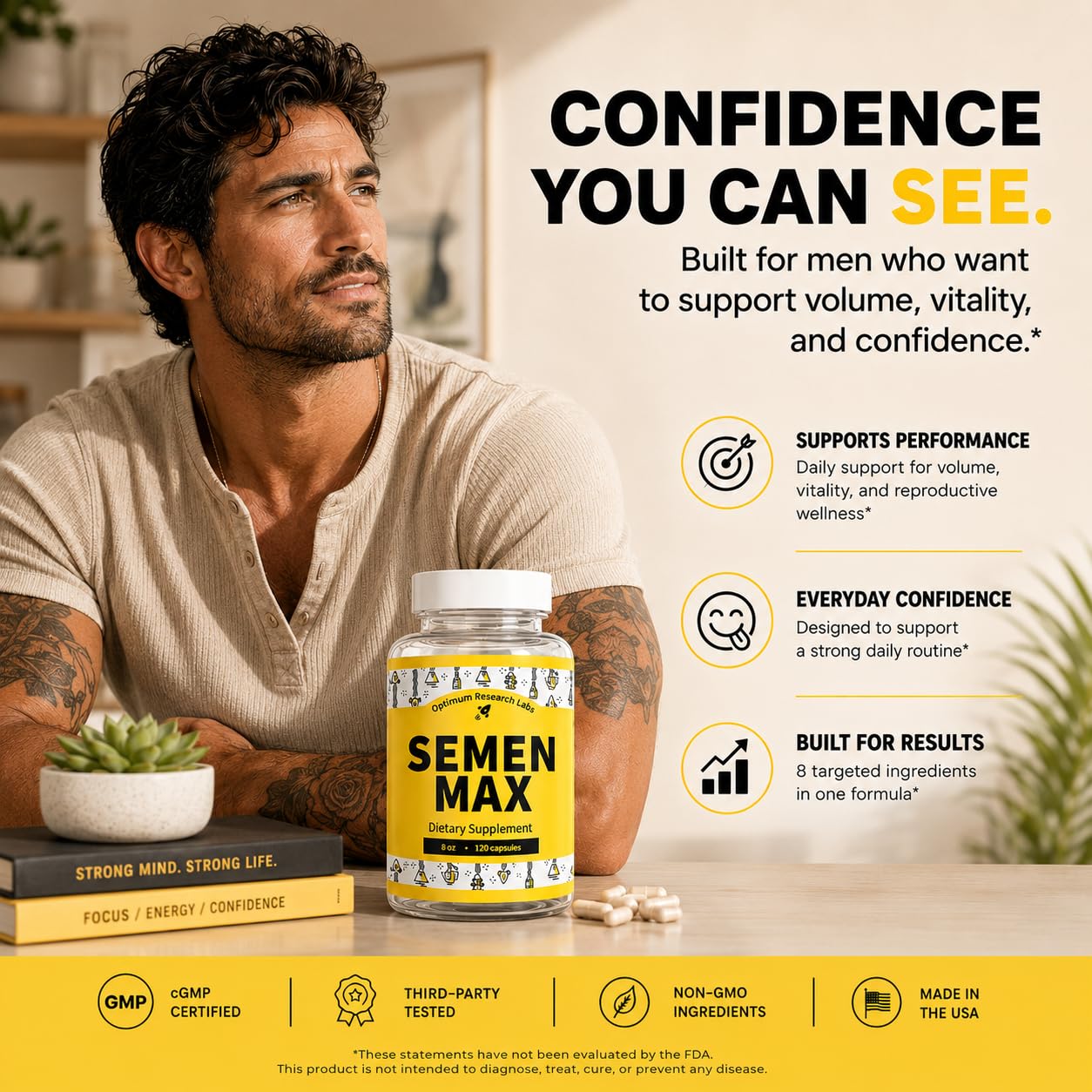 Optimum Research Labs Semen Max - Natural Male Enhancement Supplement for Volume Support and Reproductive Health Capsules, 120 Count