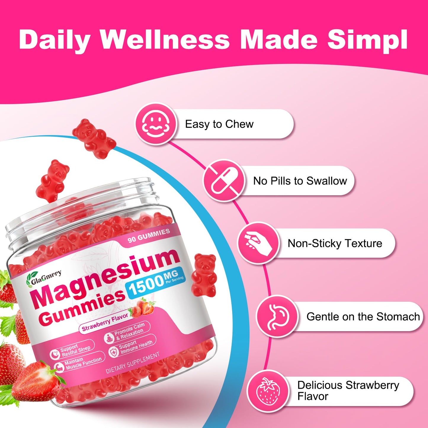 GlaGmrry Magnesium Gummies 90 Count