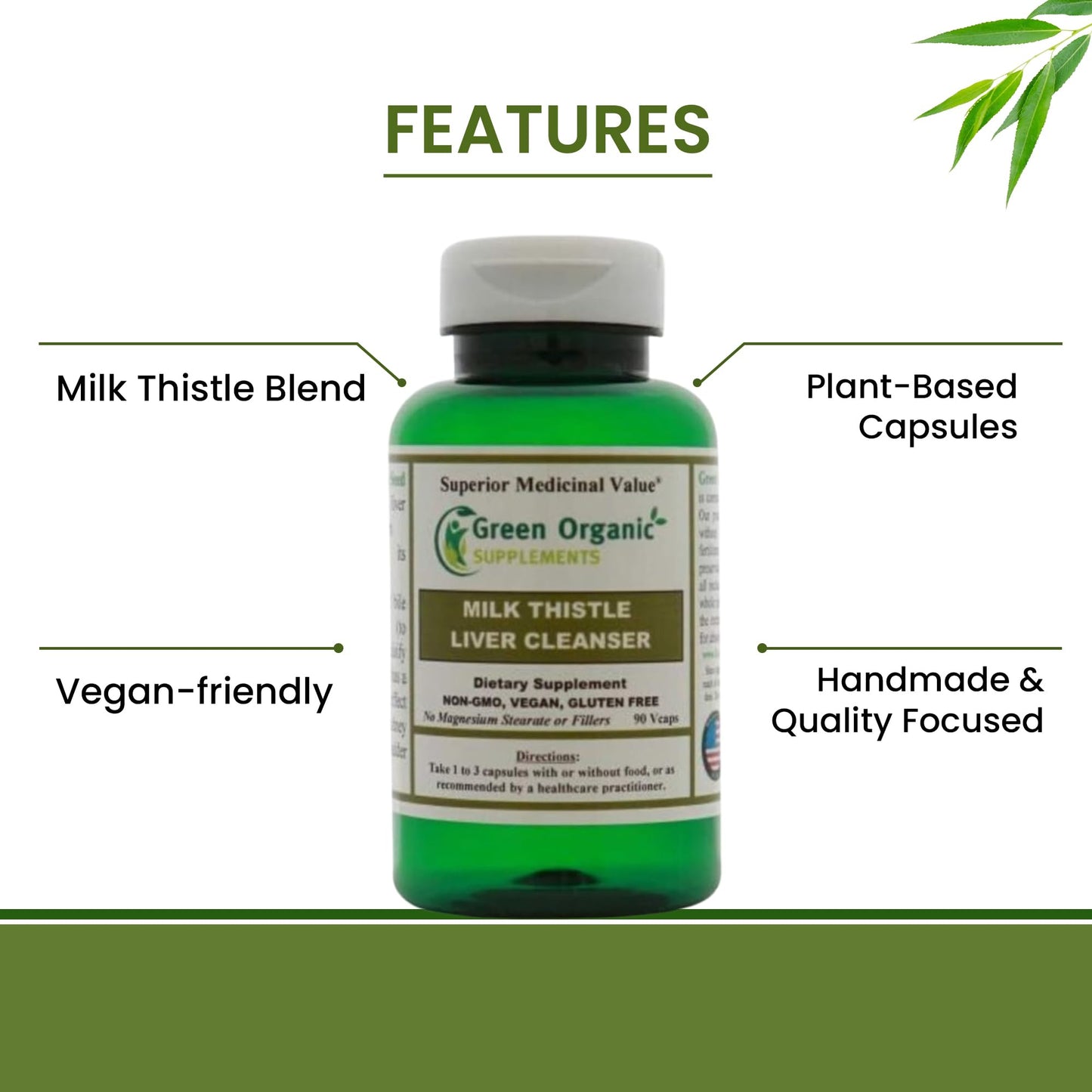 Green Organic Supplements Liver Cleanser Milk Thistle Capsules 90 Count