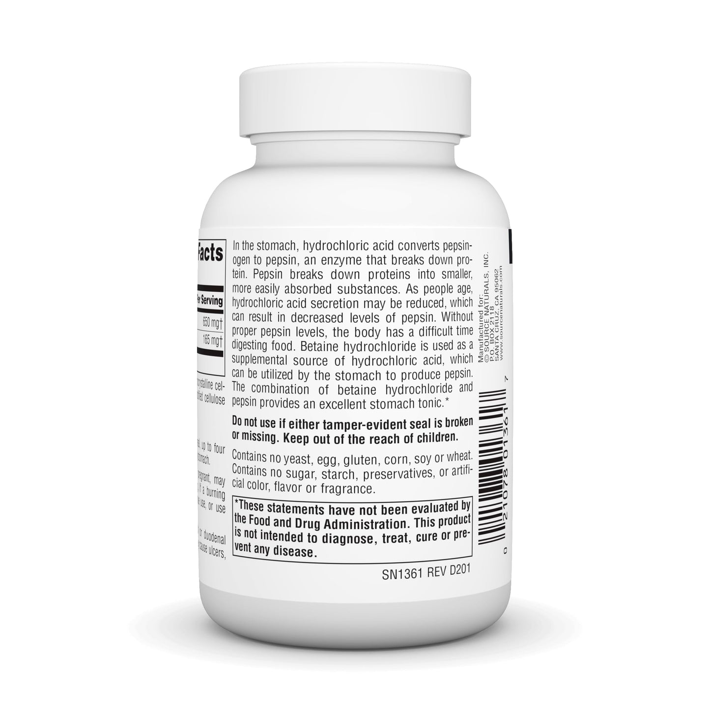 Source Naturals Betaine HCl 650mg Tablets, 90 Count