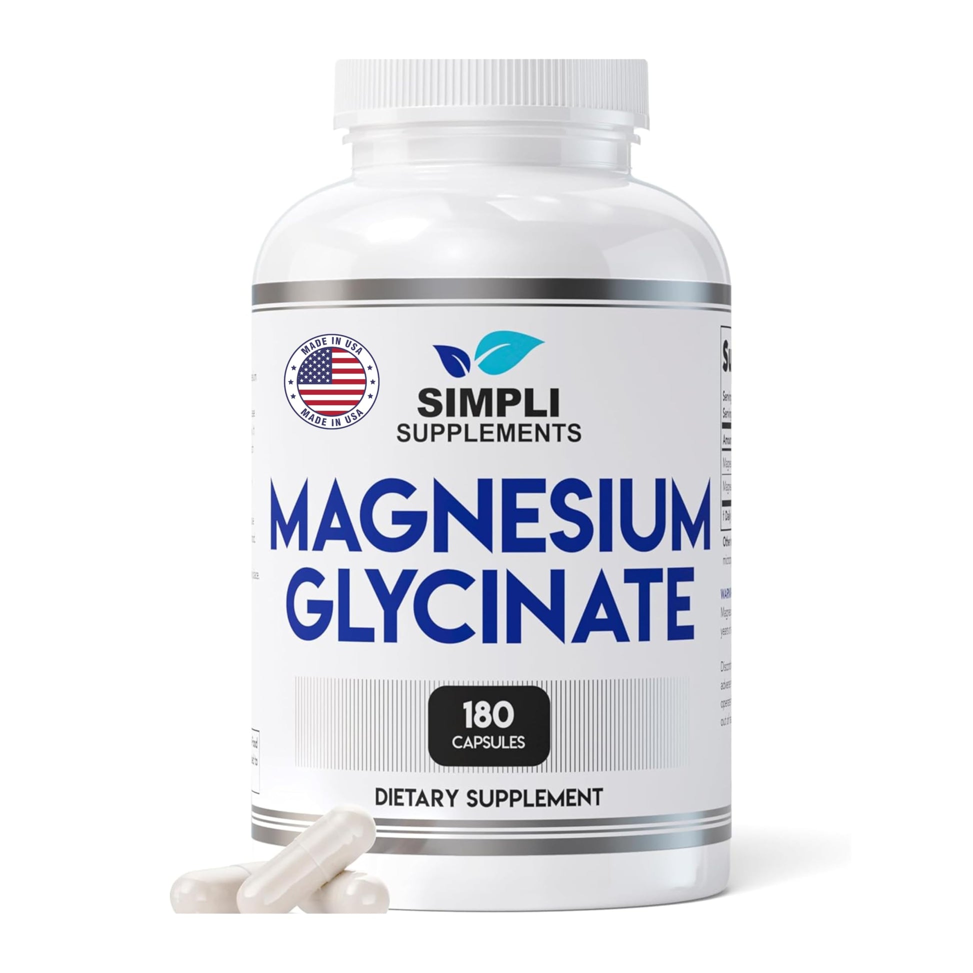 Simpli Supplements Magnesium Glycinate 400mg Capsule, High Absorption, Gentle on Stomach, Supports Sleep, Relaxation, Muscle, Bone & Immune Health, Non-GMO, Vegan, 180 Capsules