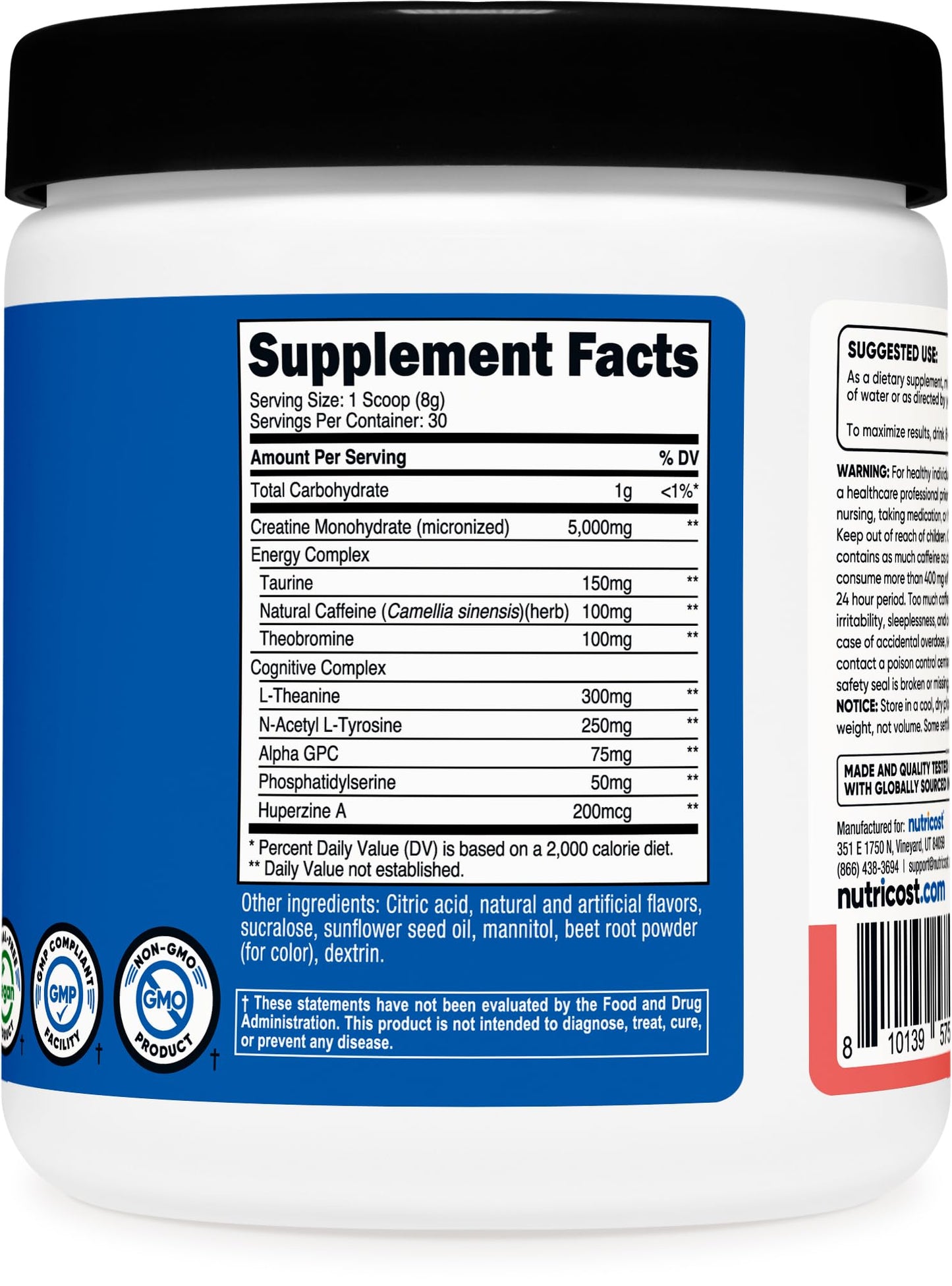 Nutricost Creatine + Energy Powder, 9 Ounce