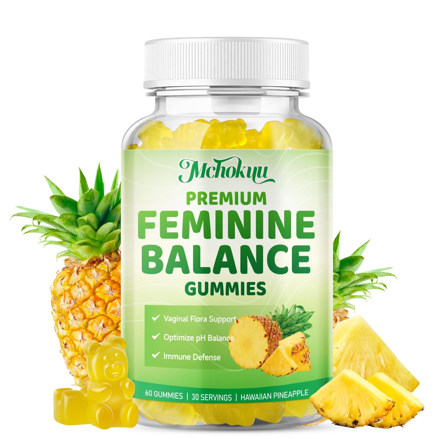 Mchokuu Premium Feminine Balance Gummies for Women pH Balance Support & Immune Health, Sugar Free, Non-GMO, Vegan, Gluten-Free - 60 Gummies