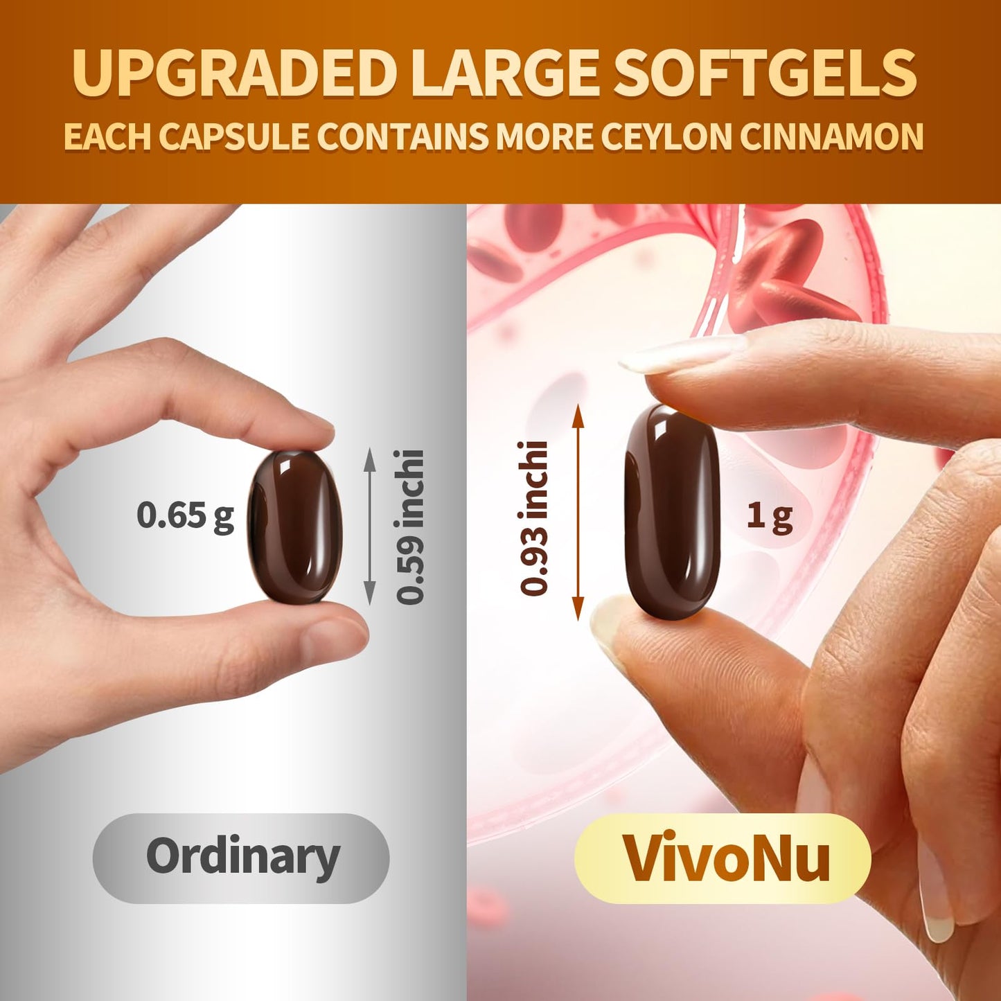 VivoNu 2-in-1 Organic Ceylon Cinnamon with MCT Oil Softgels, 240 Softgels