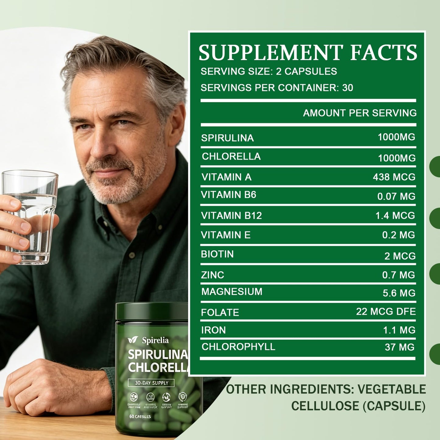 Enerra Spirelia Spirulina and Chlorella Capsules, 60 Capsules