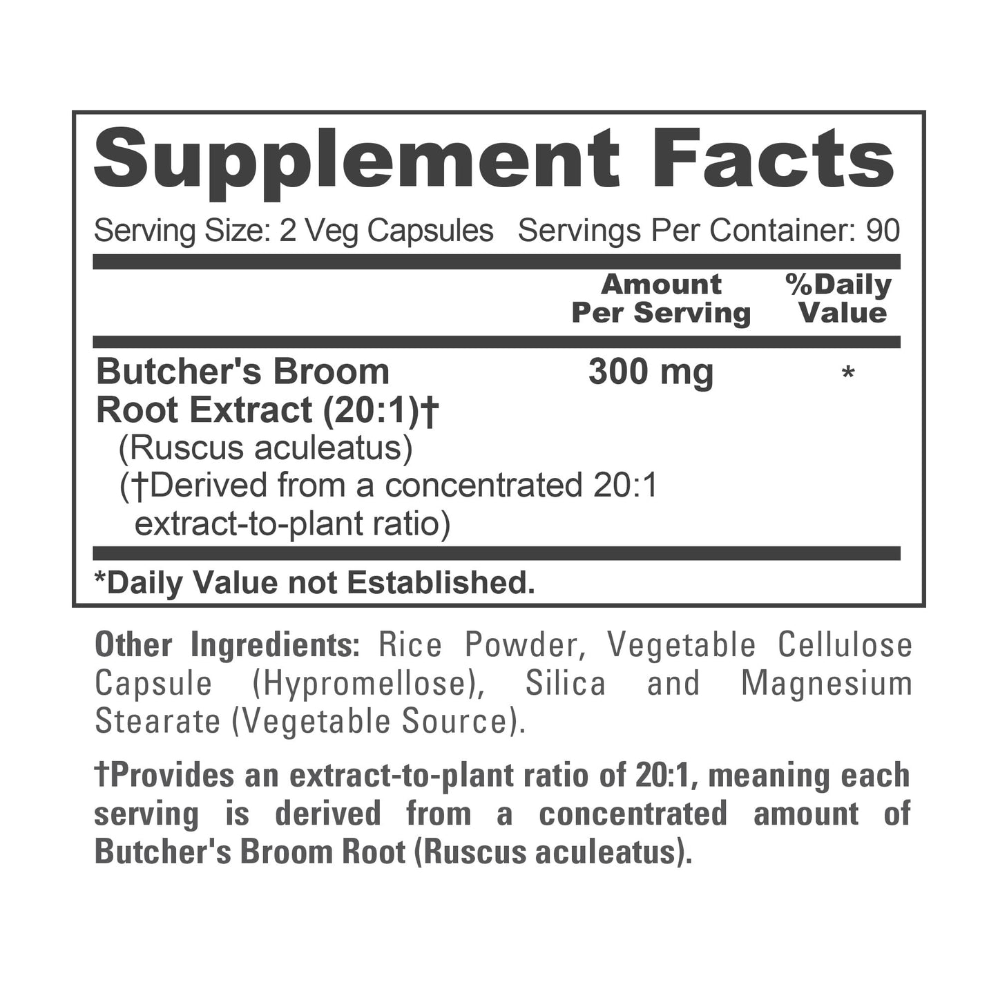 NusaPure Butcher's Broom Root 300mg Capsules, Non-GMO, Vegan, 180 Count