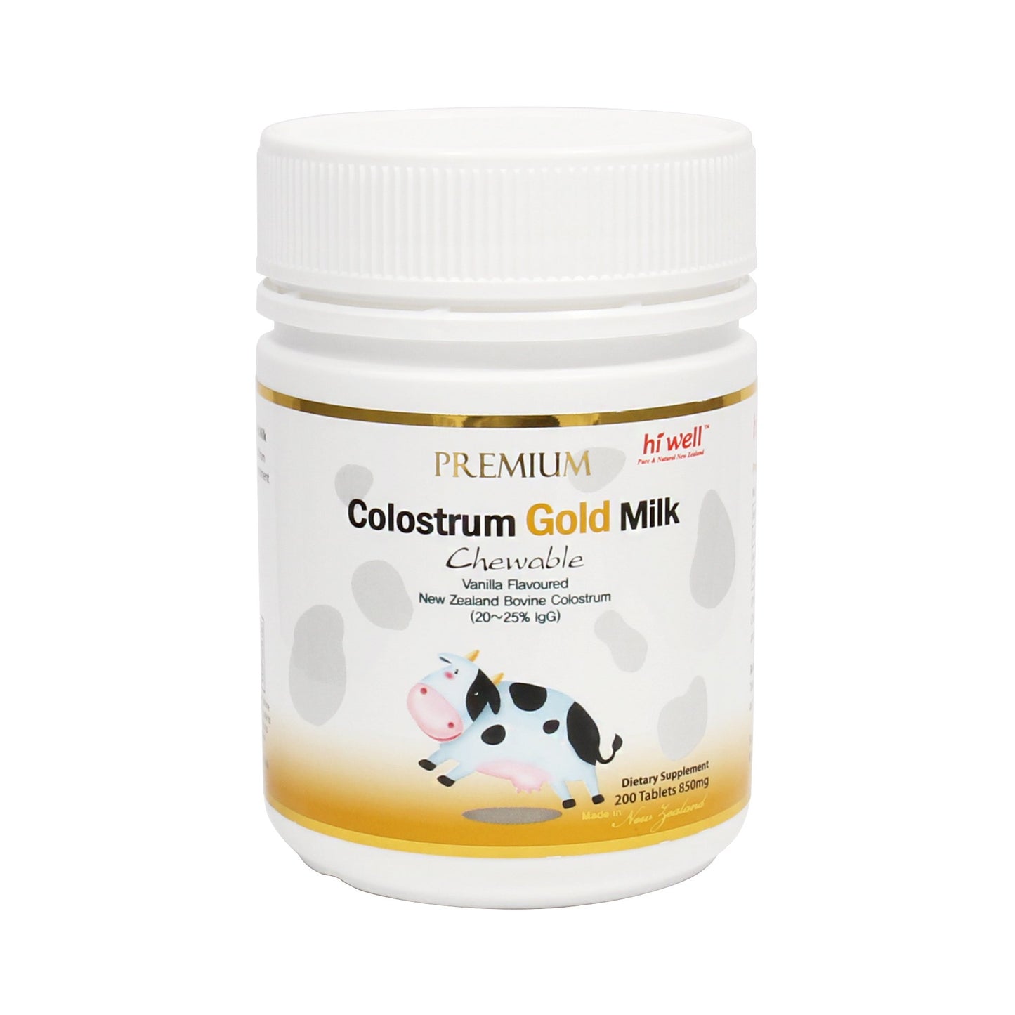 HI WELL PURE & NATURAL NEW ZEALAND Bovine Colostrum Gold Milk Tablets, 200 Tablets