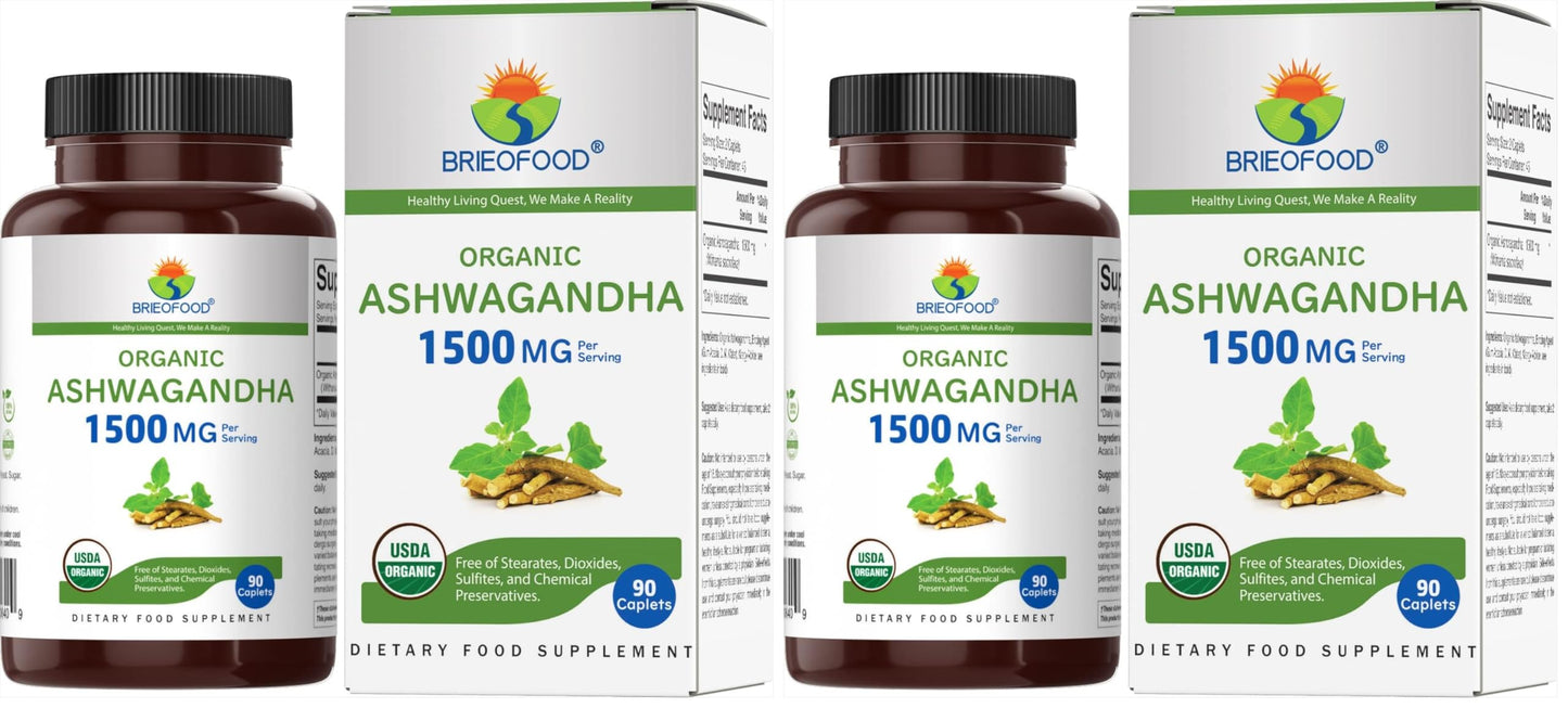 Brieofood Organic Ashwagandha 1500mg Tablet, 180 Tablets