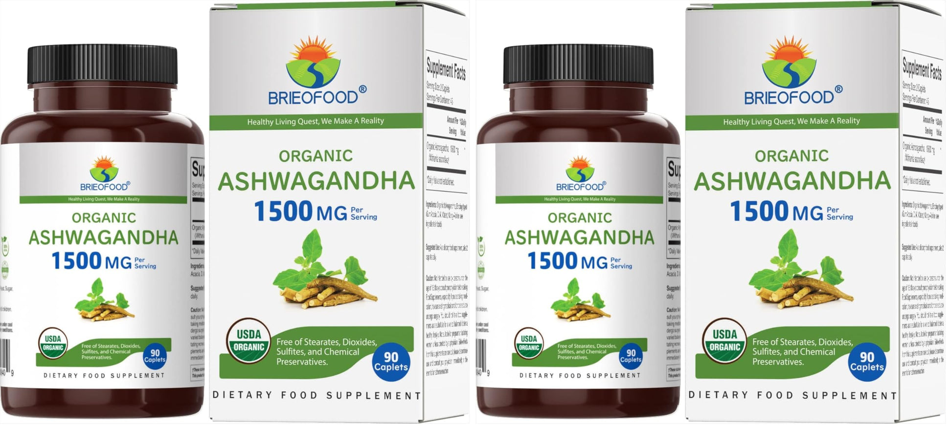 Brieofood Organic Ashwagandha 1500mg Tablet, 180 Tablets