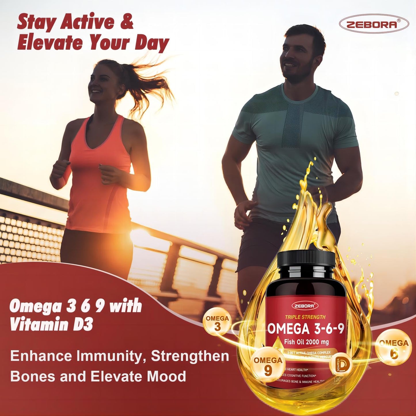 ZEBORA Triple Omega 3-6-9 Fish Oil 2000mg Softgels 120