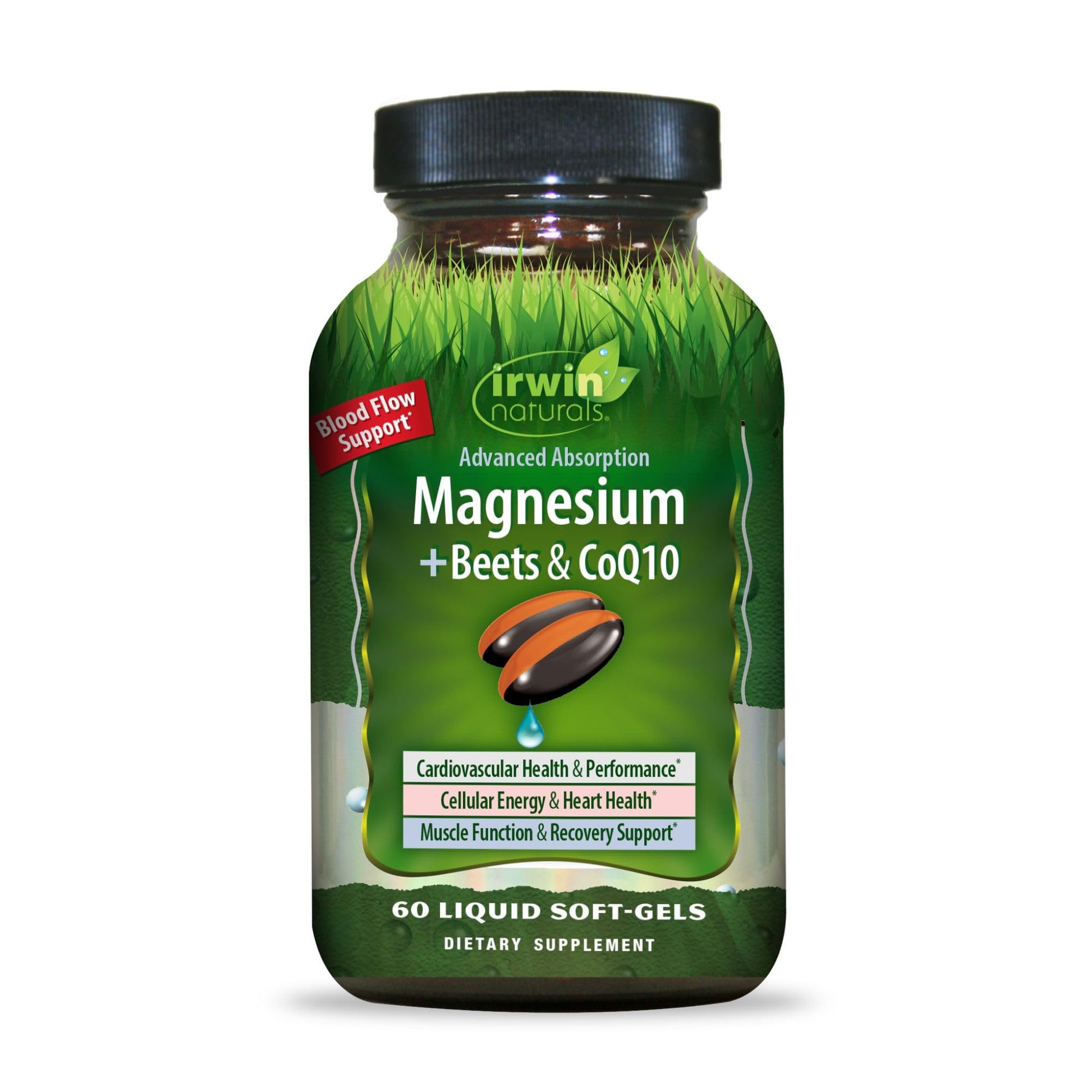 Irwin Naturals Magnesium + Beets & CoQ10, Heart and Energy Support with Beet Root, Grapeseed, and Omega-3 Flaxseed Oil Softgels, 60