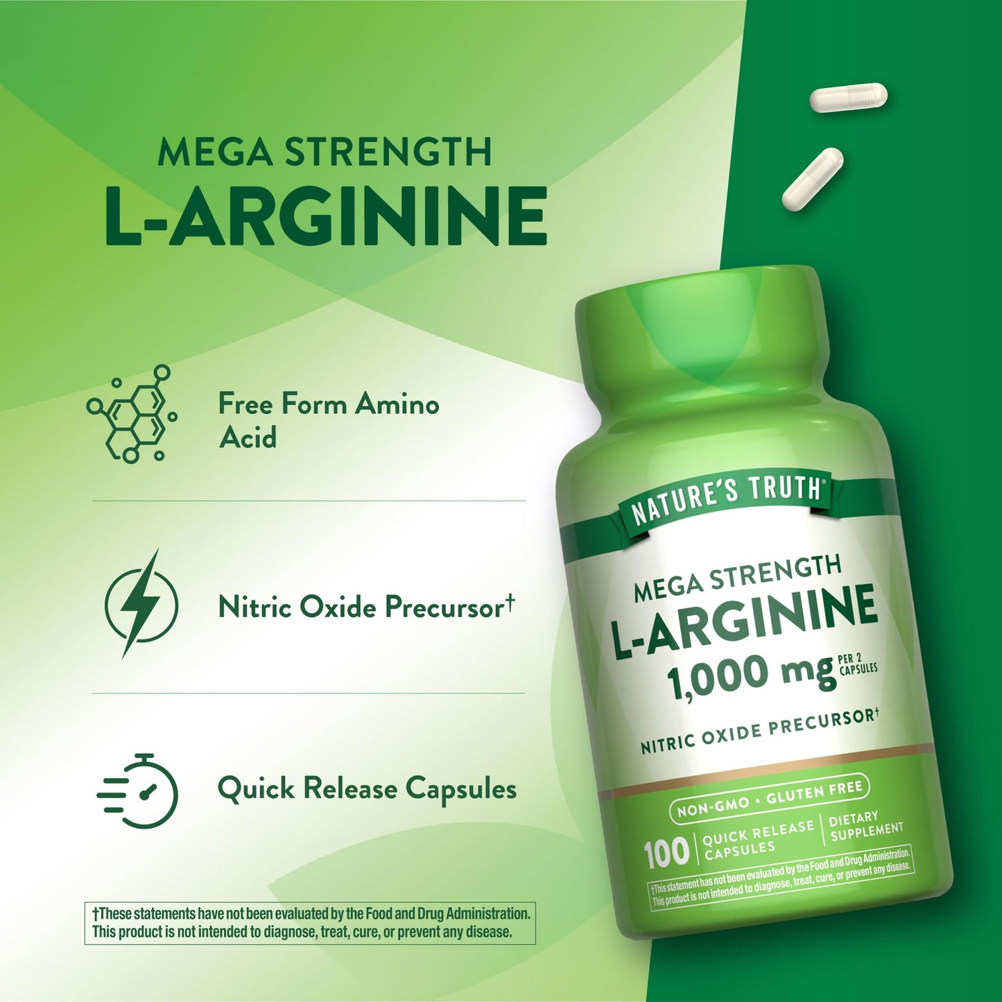 Nature's Truth L-Arginine 1000mg Capsule, 100 Count