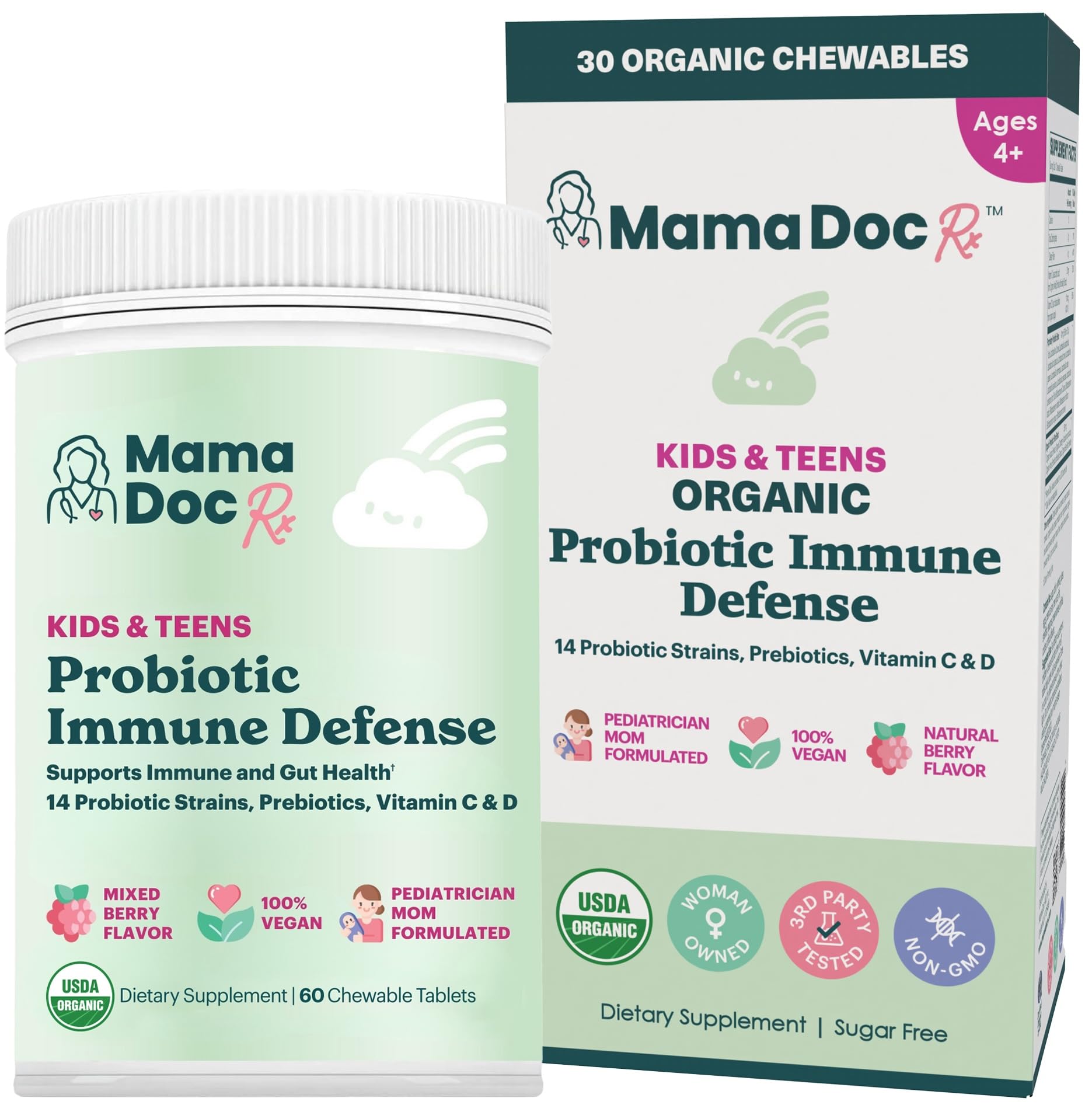 MamaDoc Rx Certified Organic Kids & Teens Probiotic Immune Defense Chewable Tablets 30 Count