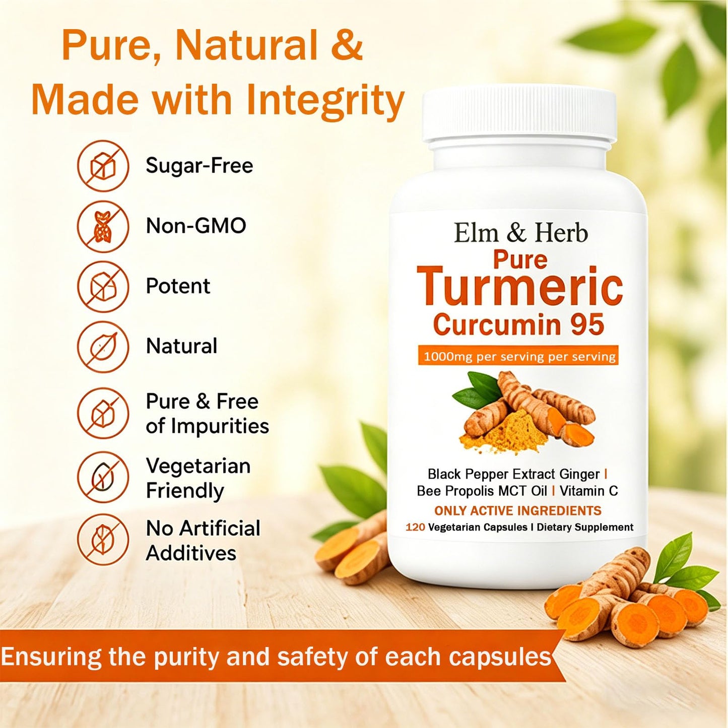 Kunnozz Elm & Herb Pure Turmeric Curcumin 95 Capsules 120