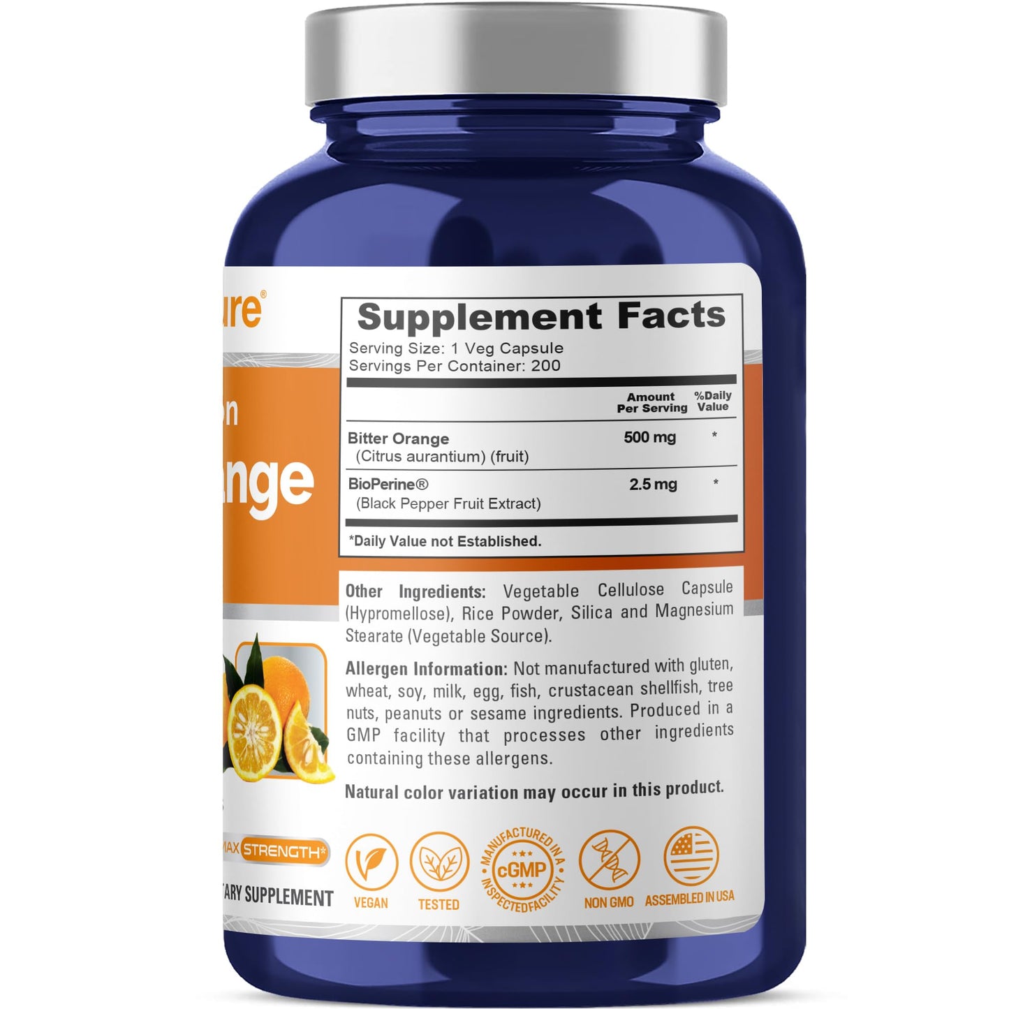 NusaPure Bitter Orange 500mg Capsules, 200 Count