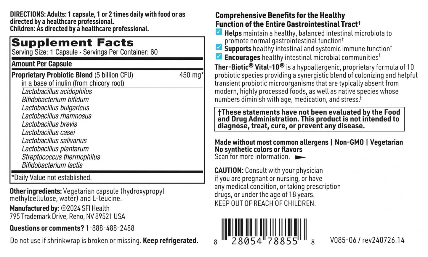 SFI Health Klaire Labs Ther-Biotic Vital-10 Capsule, 60 Capsules