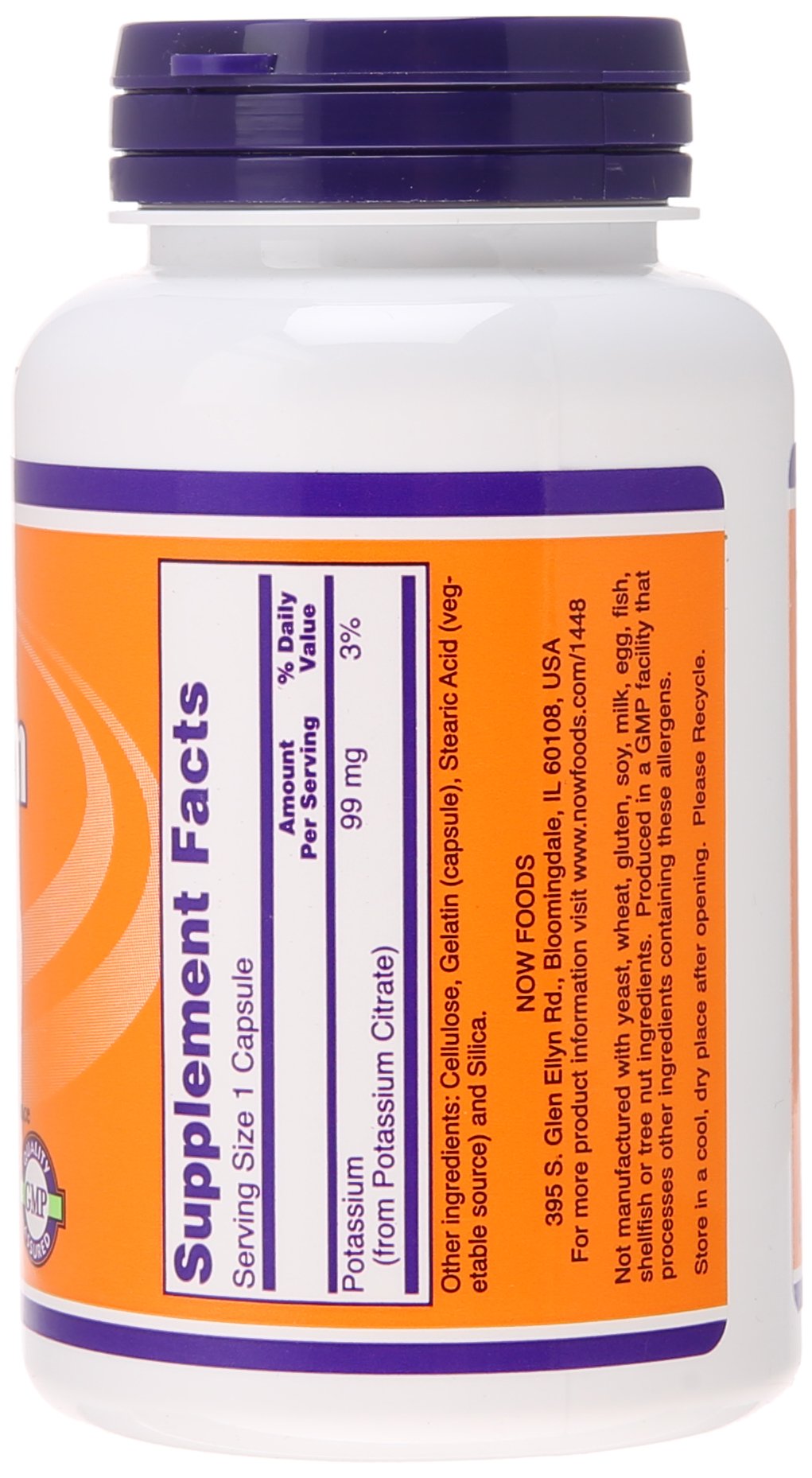 NOW Potassium Citrate 99 mg Capsules, 180 Capsules