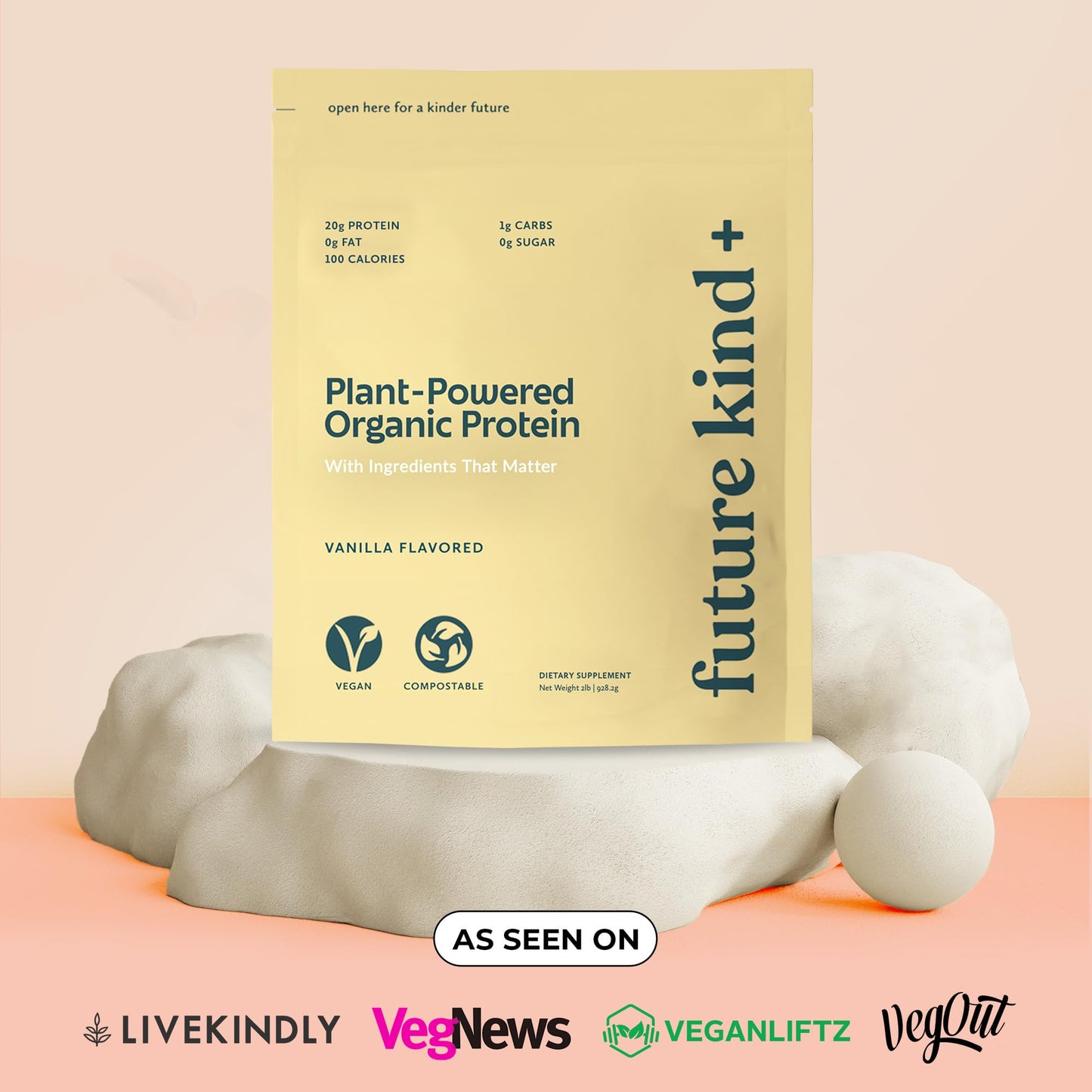 Future Kind Vegan Protein Powder Vanilla, Pea Protein, 32 Servings