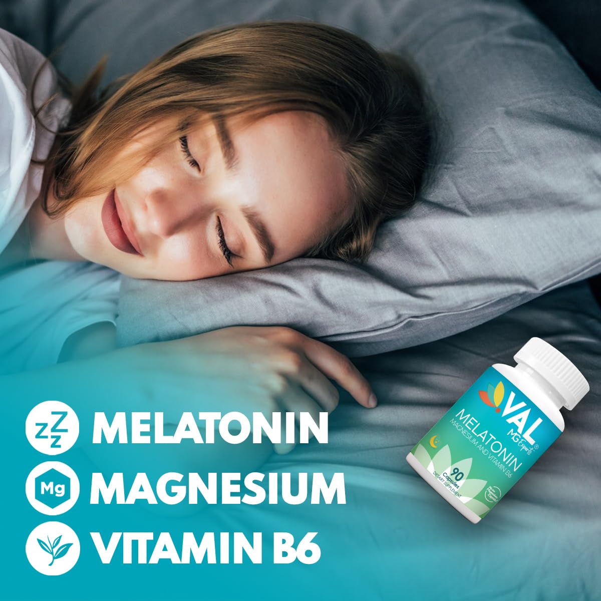 VAL Mg Experts Melatonin 3mg with Vitamin B6 & Magnesium Capsule, 90 Count