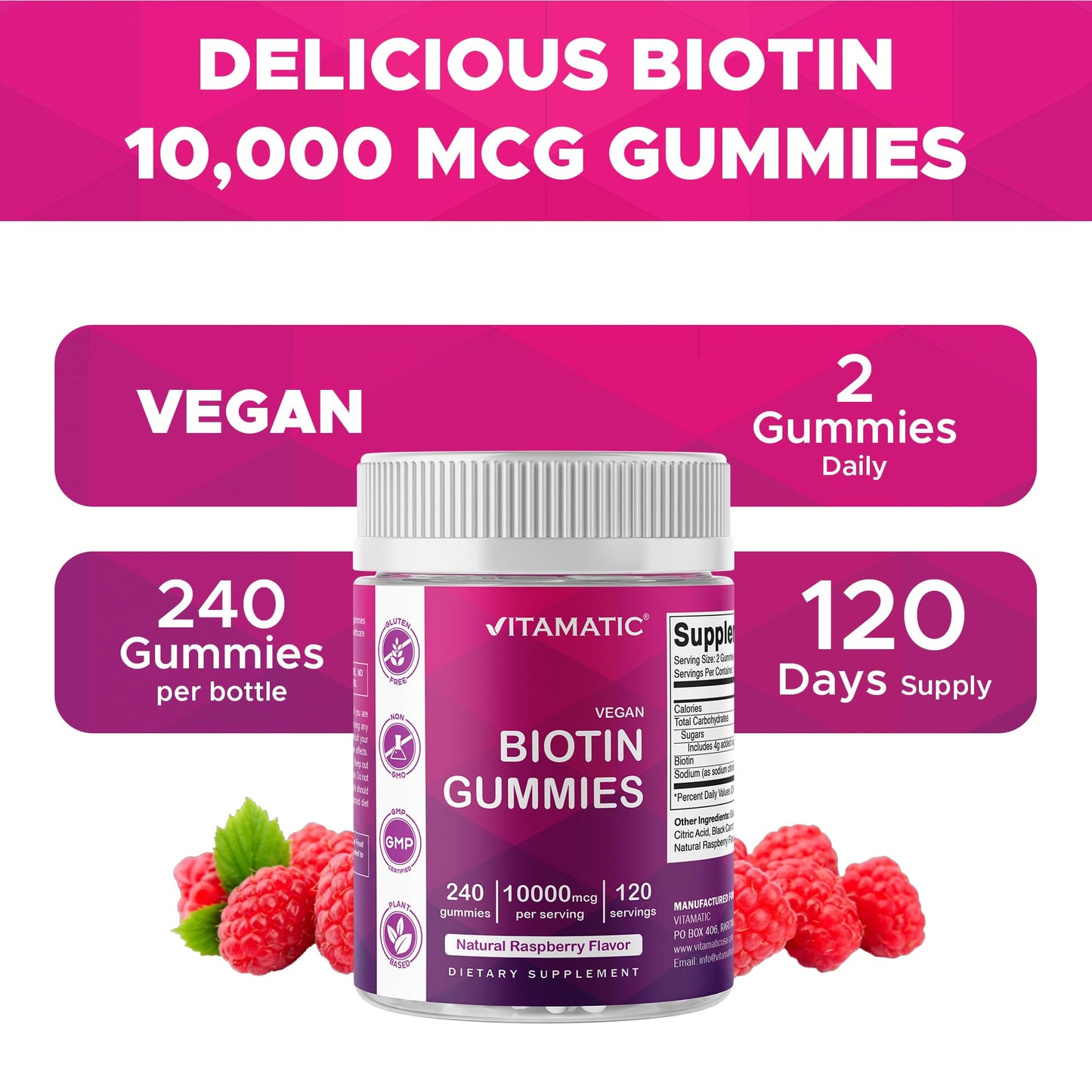 Vitamatic Biotin Gummies 10,000 mcg, 240 Count
