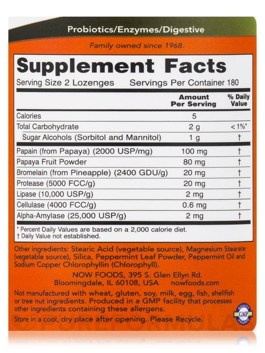 NOW Foods Papaya Enzymes Chewable 360 Lozenges
