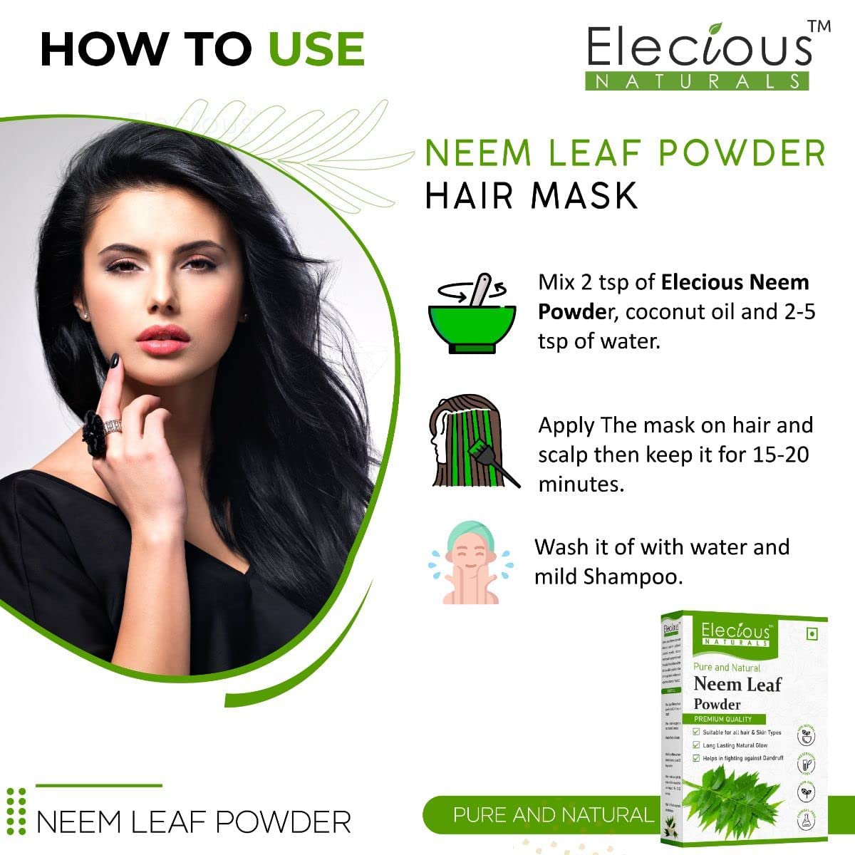 Elecious Neem Powder Margosa (Azadirachta Indica Leaf Powder), 7.0548 oz