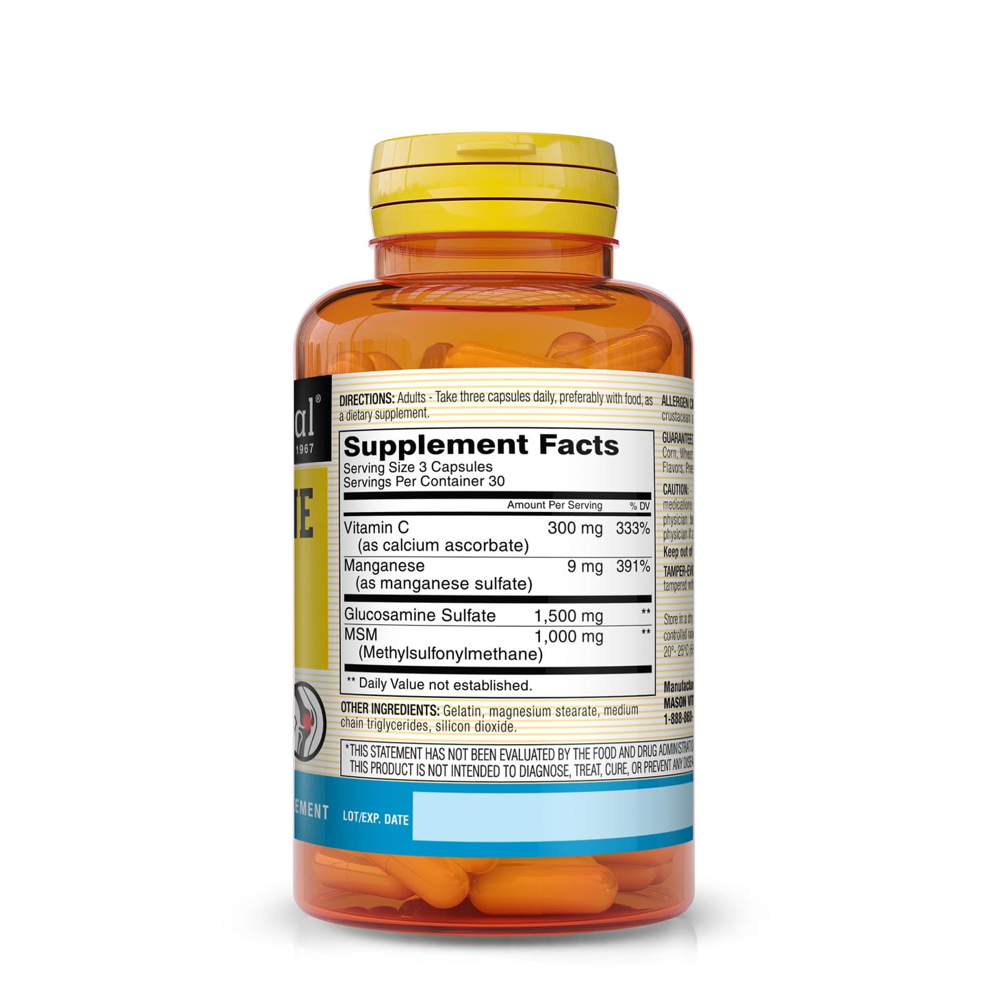 MASON NATURAL Glucosamine Complex Plus MSM with Vitamin C Capsules, 180 Capsules