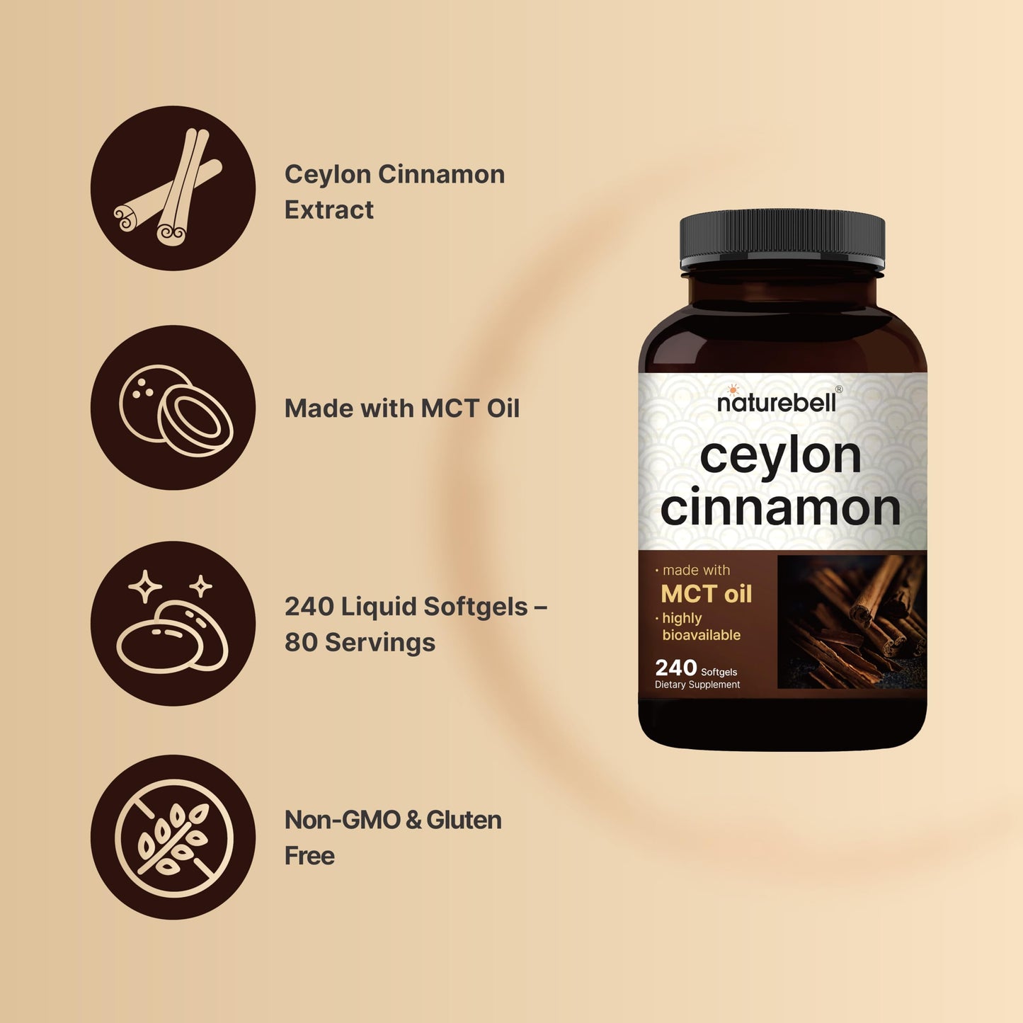 NatureBell Ceylon Cinnamon Softgels 240 Count