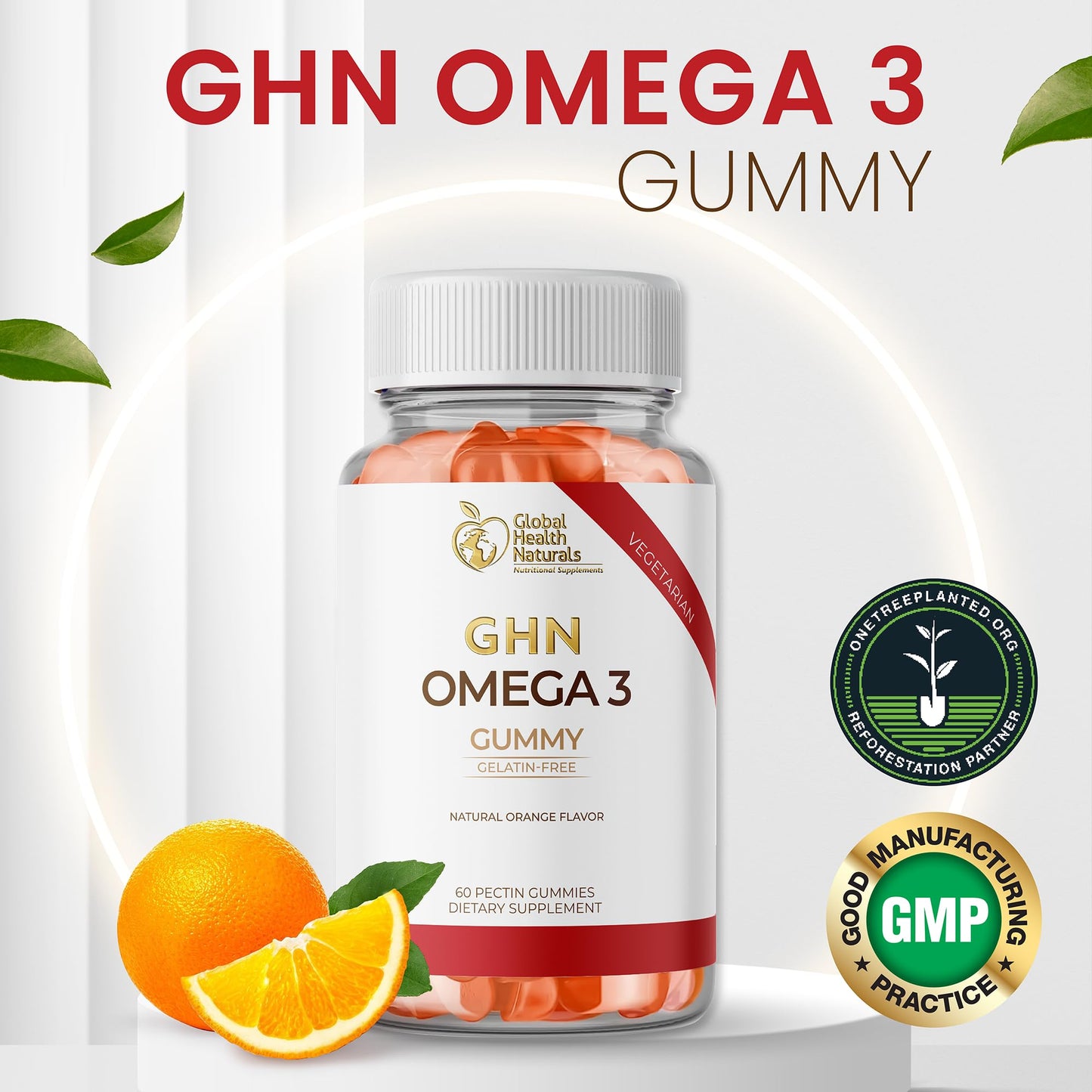 Global Health Naturals Nutritional Supplements Vegan Omega 3 Gummies Flaxseed Oil Omega 3 6 9 ALA – Pectin-Based Chewable, 60 Count