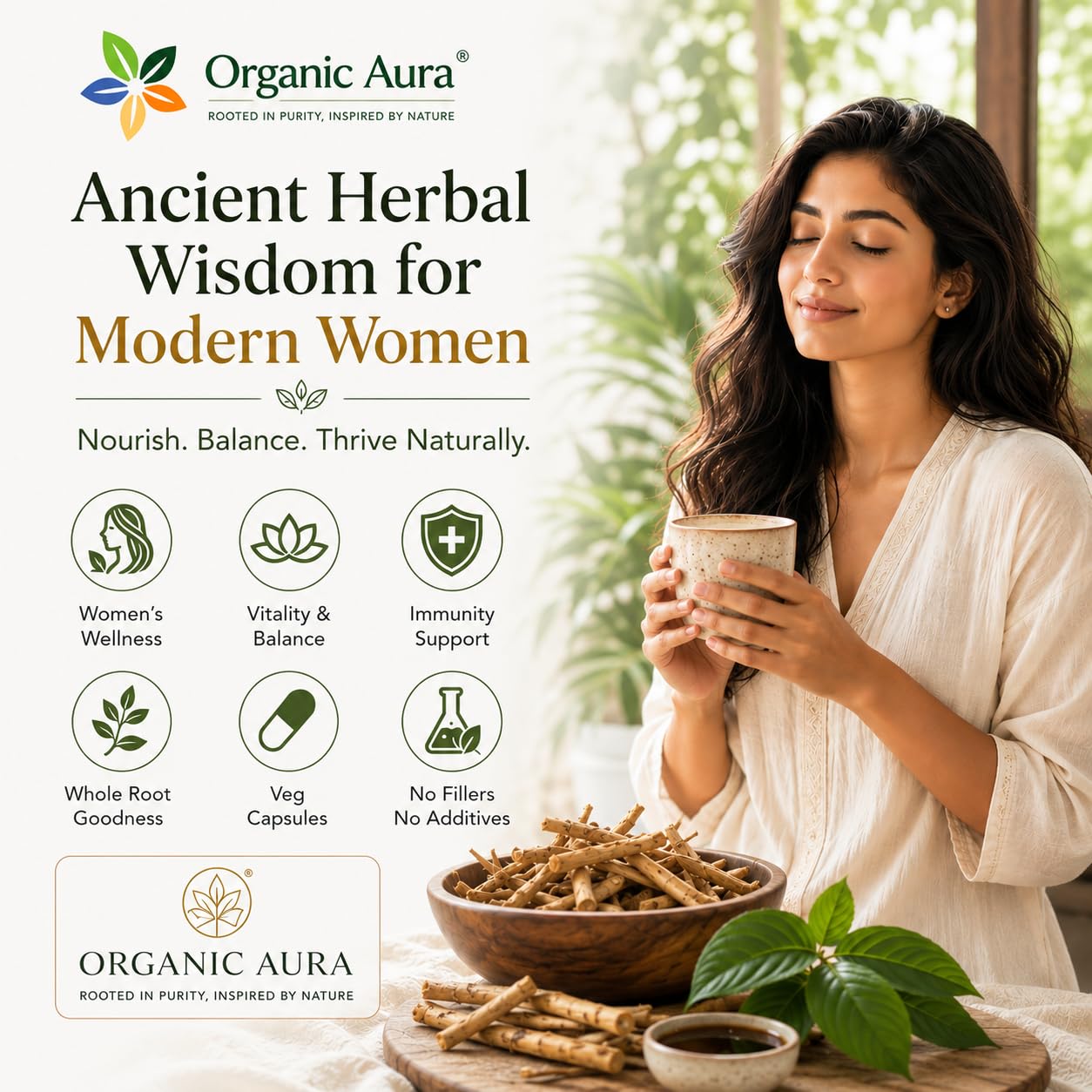 Organic Aura International Shatavari Root Powder Capsules, 150 Count