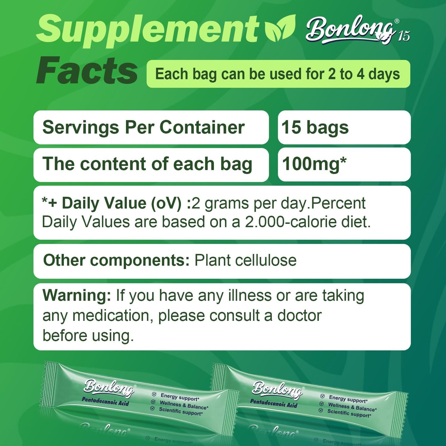 BONLONG Pentadecanoic Acid C15:0 Supplement Powder, 15 Count