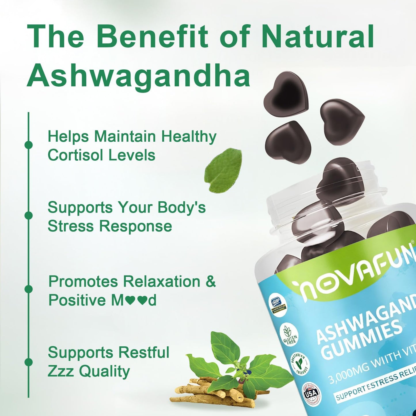 Novafun Ashwagandha Gummies with Vitamin D2, 60 Count