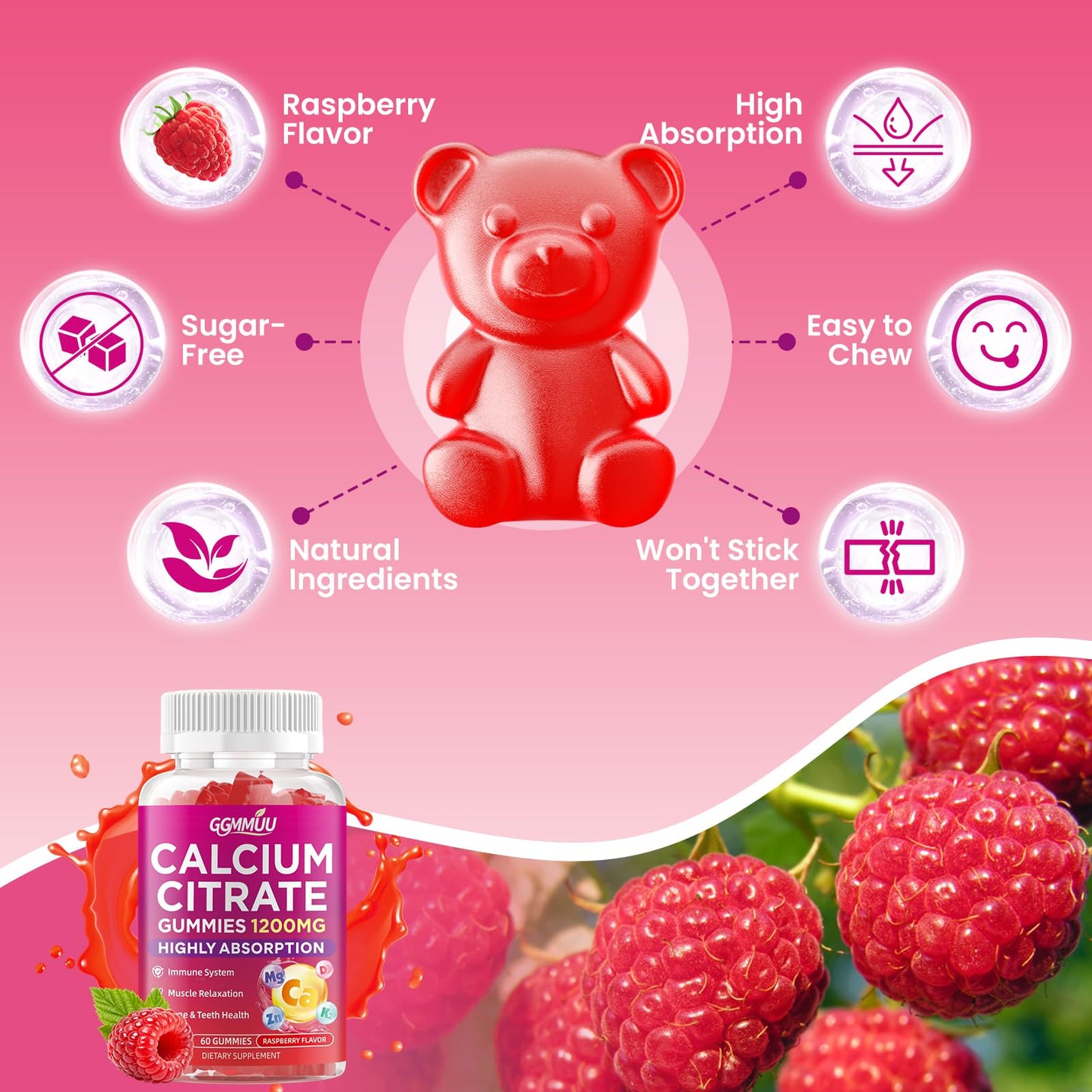 GGMMUU Calcium Citrate Gummies 1200mg Gummy 60 Count