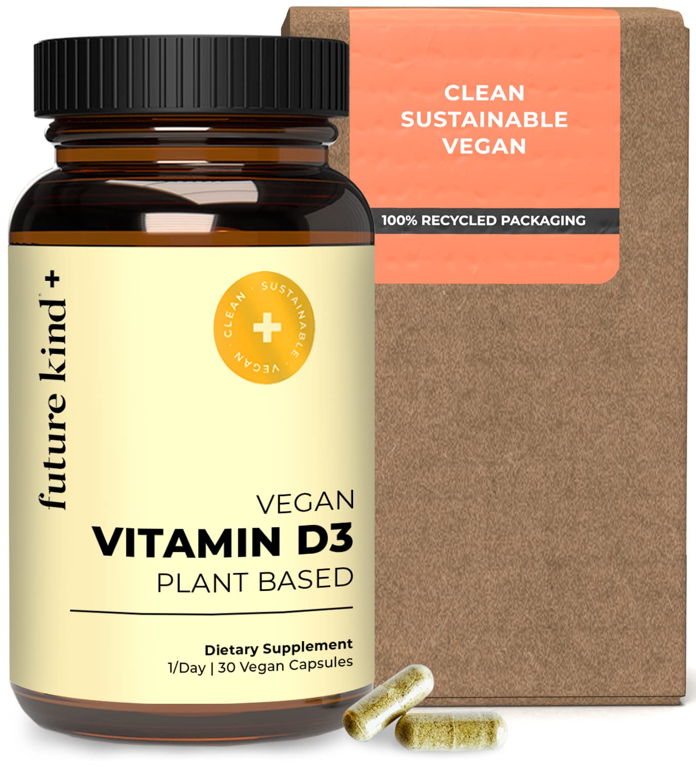 Future Kind Vitamin D3 2500 IU for Bone and Muscle Function, from Plant Lichen, Non-GMO, Sugar Free, Pure Vitamin D3, 1 Capsule