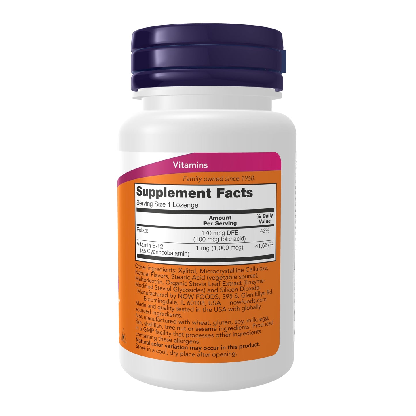 NOW Foods Vitamin B-12 1,000 mcg with Folic Acid, Nervous System Health*, Chewable Lozenges, 100 Count