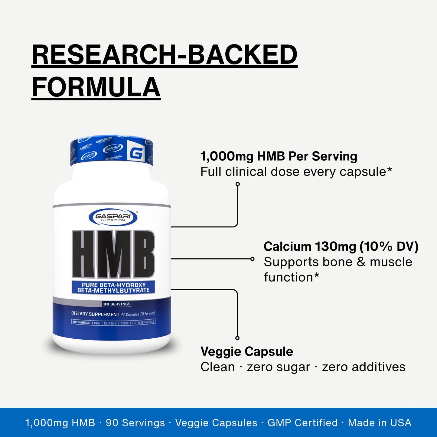Gaspari Nutrition HMB, Pure Beta-Hydroxy Beta-Methylbutyrate Capsule, 90 Count