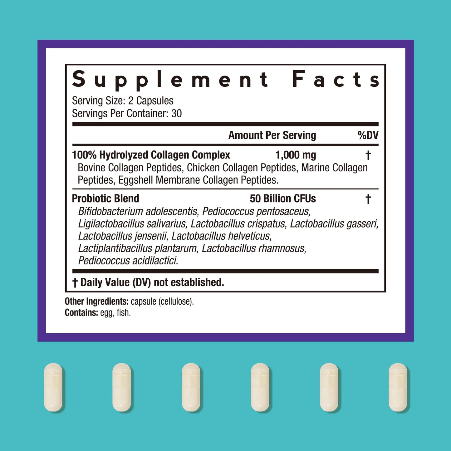 Doctor's Recipes Collagen with Probiotics, Type I, II, III, V, X, 1000mg, 50 Billion CFUs Per Serving, 10 Strains, Beauty, Flexibility, Healthy Aging, Gut, 60 Capsules