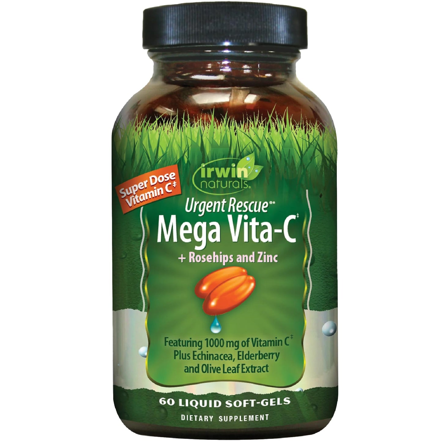Irwin Naturals Urgent Rescue Mega Vita-C 1000 mg Vitamin C Immune Support with Rosehips and Zinc Softgels, 60 Count