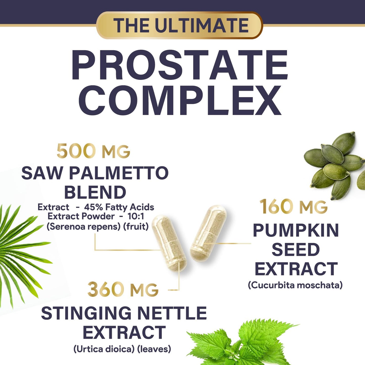 Nature's Nutrition Prostate Health Supplements for Men - 3X Strength with Saw Palmetto Blend Stinging Nettle Root & Pumpkin Seed Support Complex - Prostate & Urinary Health, 120 Capsules