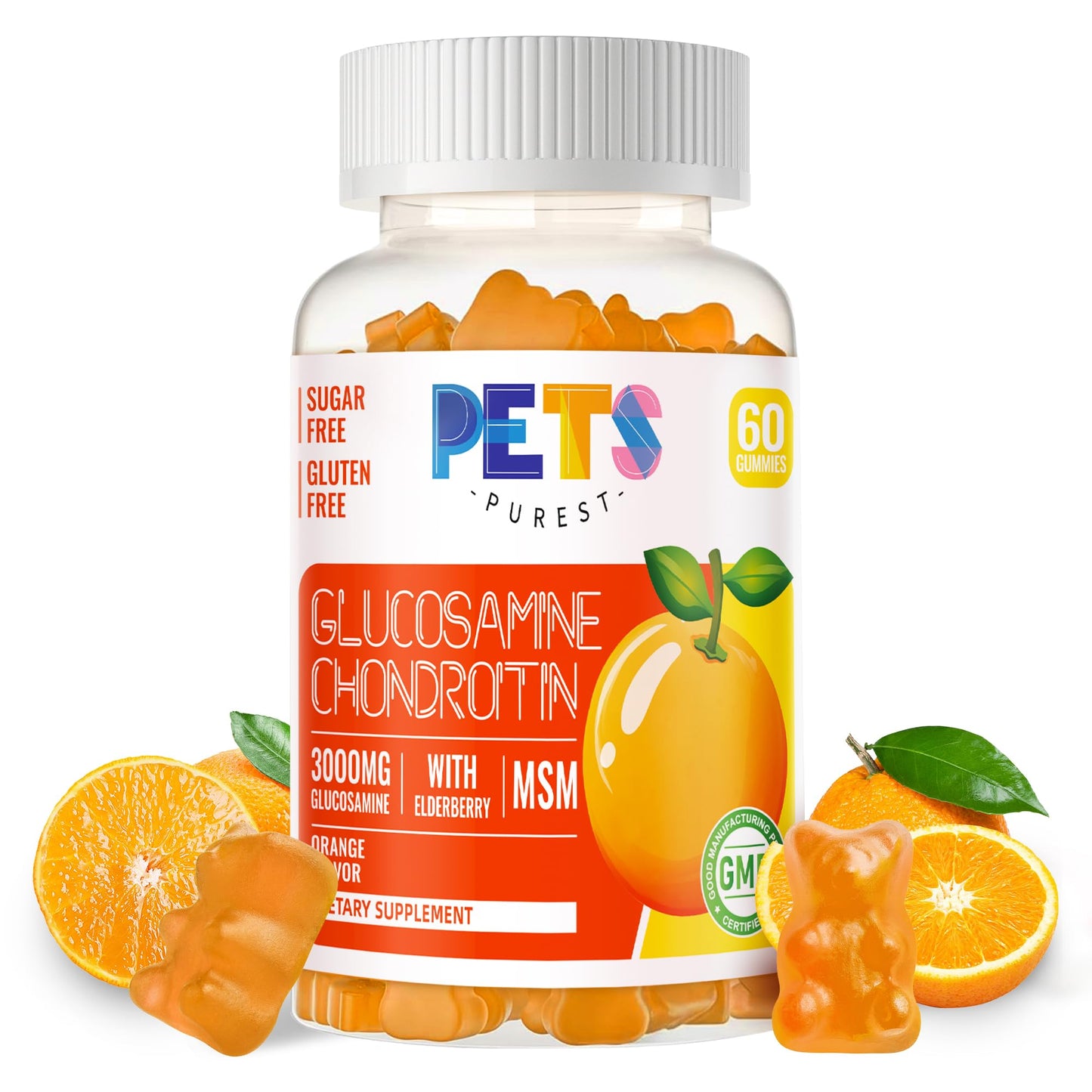 Pets Purest Glucosamine Chondroitin Gummies with MSM & Elderberry Extra Strength 60 Gummies