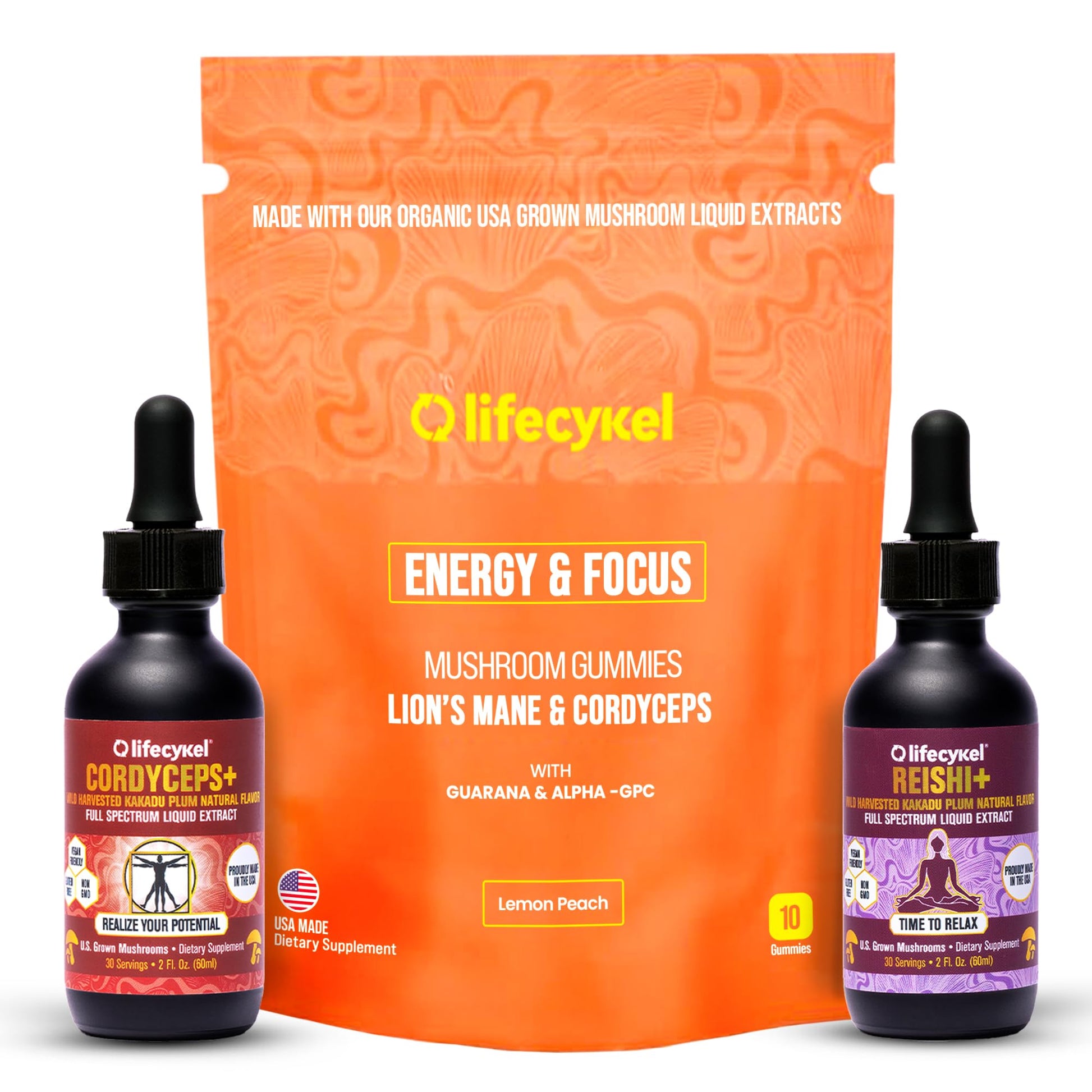 Life Cykel Cordyceps & Reishi Mushroom Extract Liquid Drops & Gummies, 10-Count