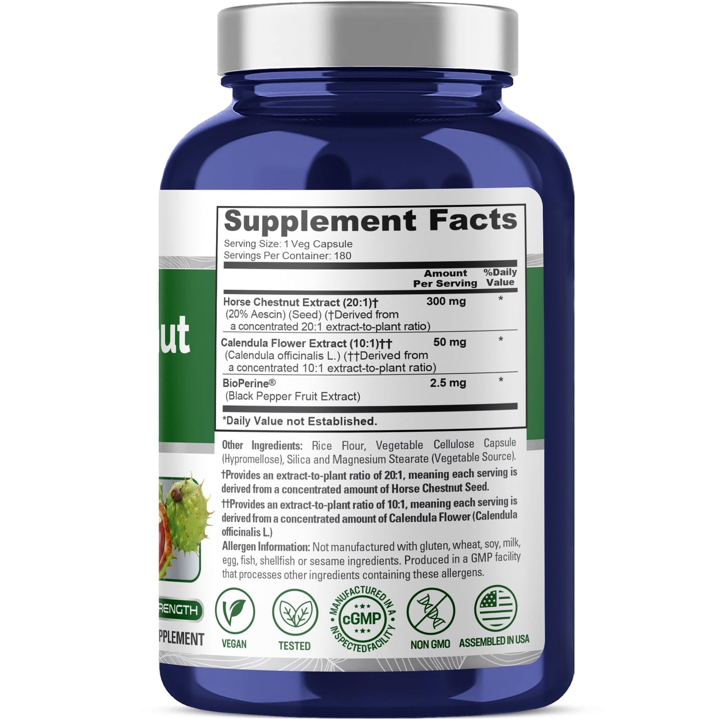 NusaPure Horse Chestnut 300 mg Capsules, 180 Count