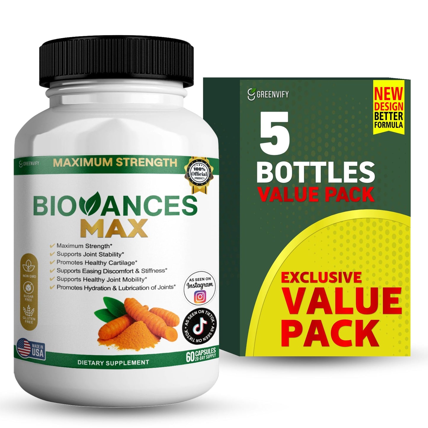 GREENVIFY Bioances Max Joint Support Supplement, Glucosamine Capsules 60 Count
