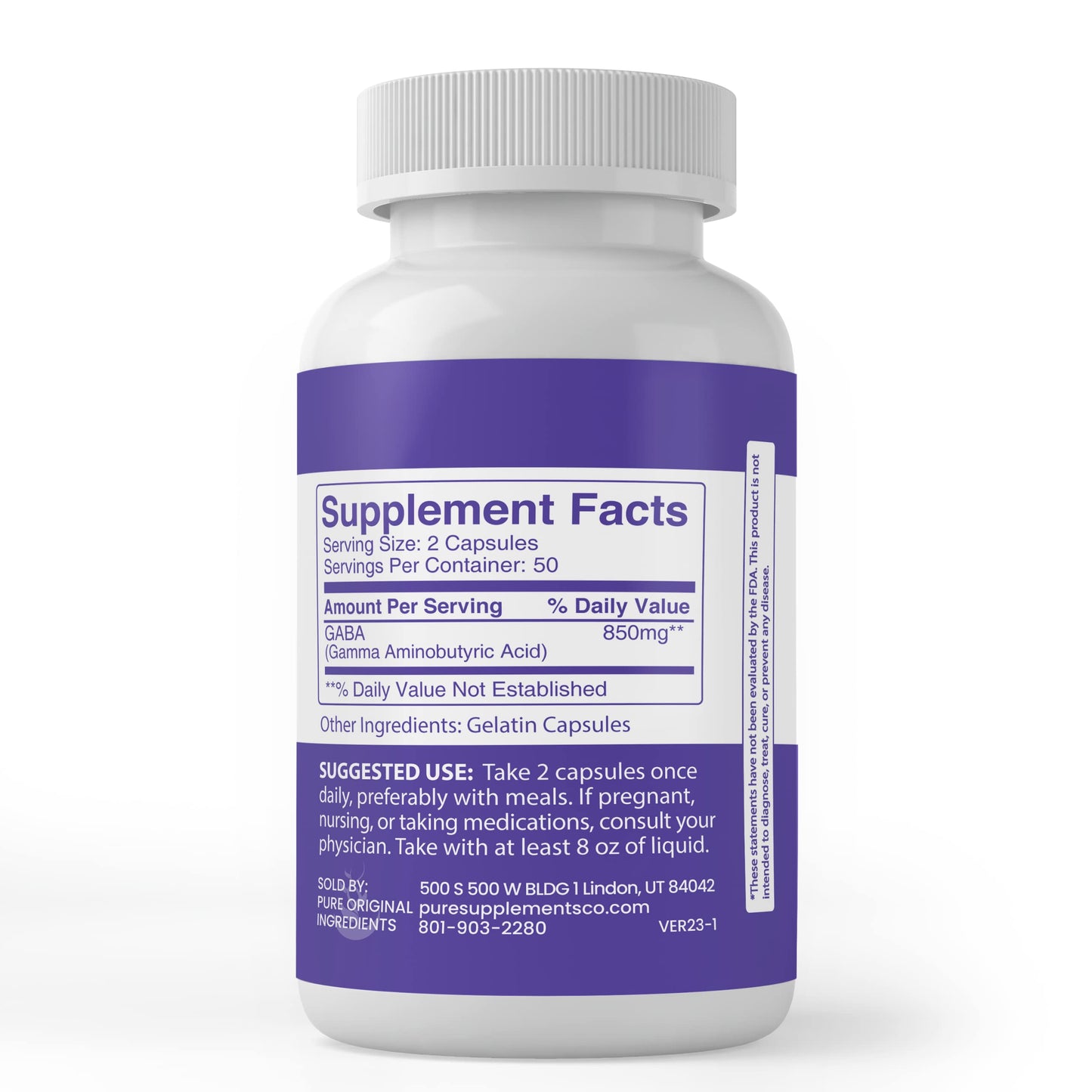 Pure Original Ingredients GABA Capsule 100 Count